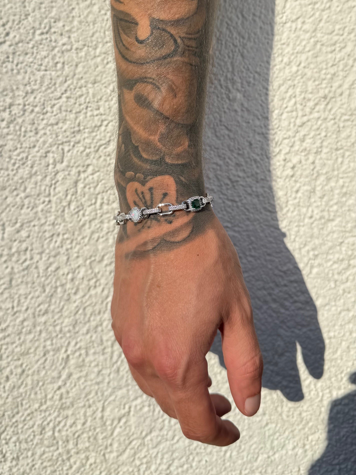 White Gold Plated Iced Motifs Link Bracelet