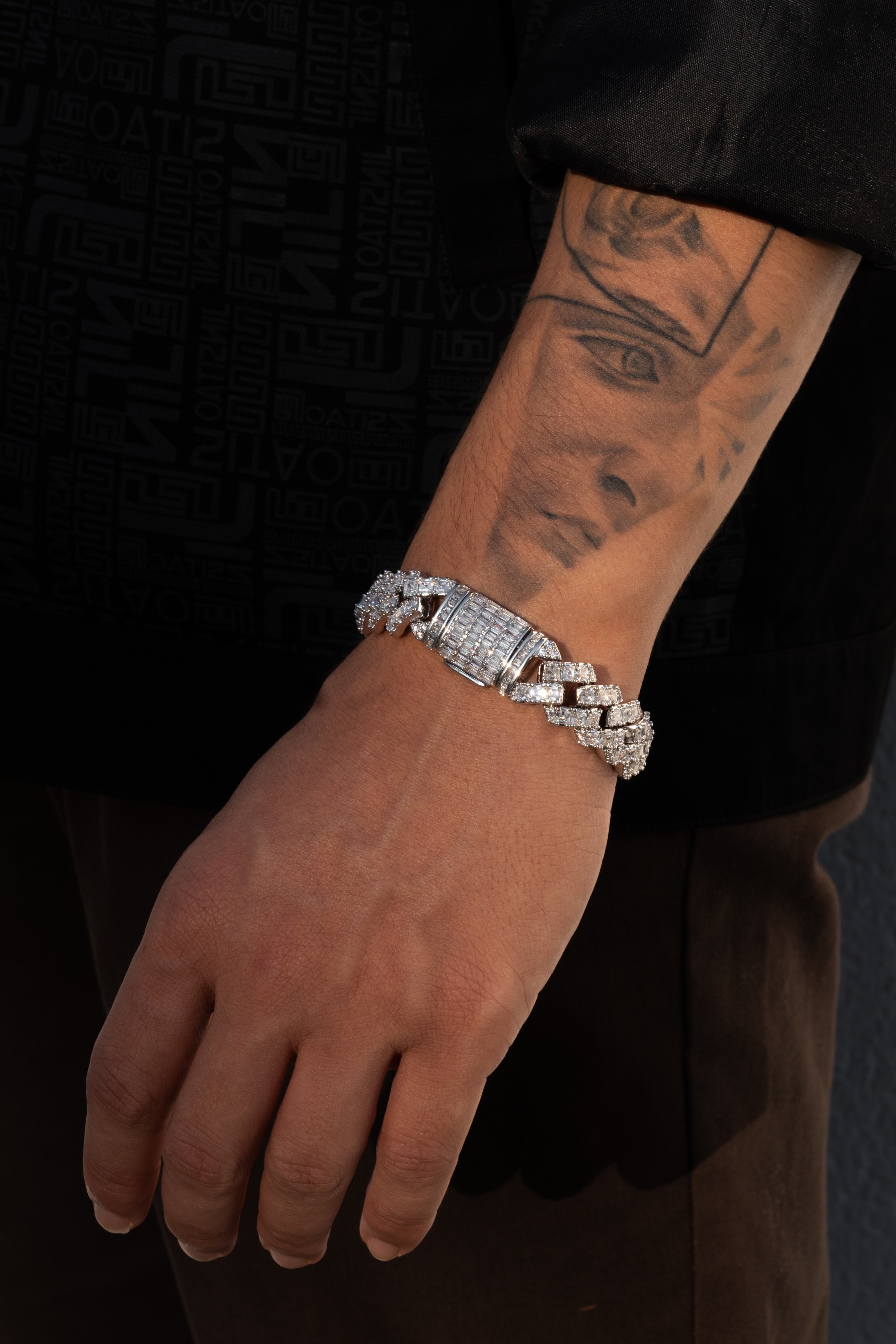 14mm White Gold Plated Baguette Cuban Bracelet