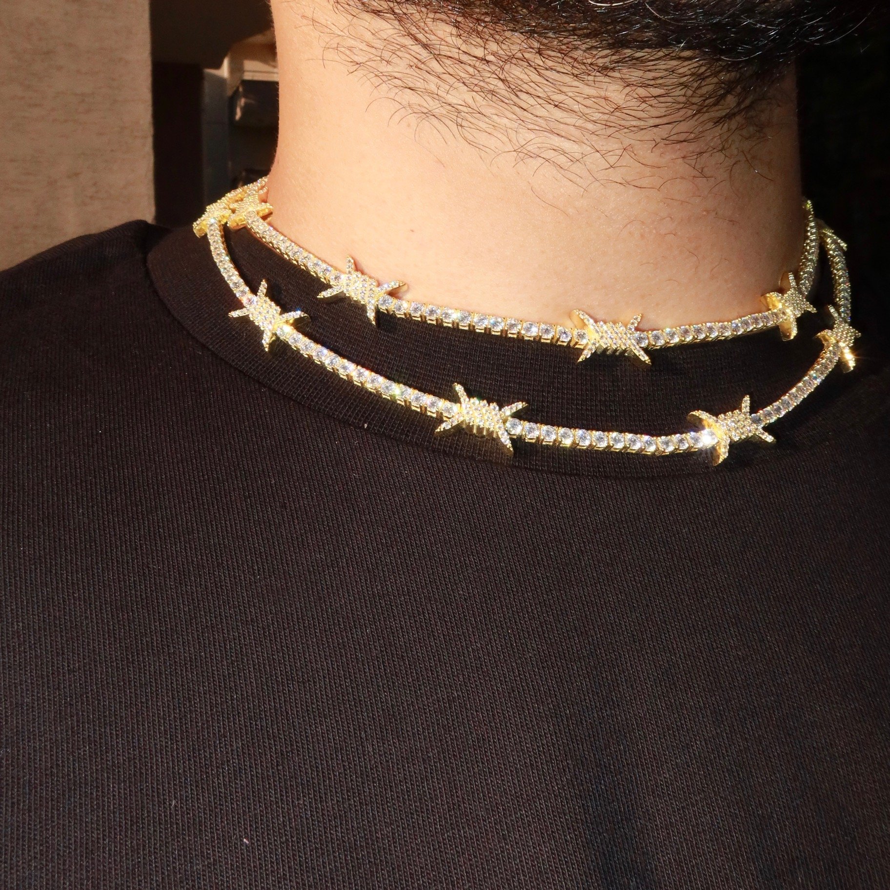 14K Gold Plated 925 Silver Barbed Tennis Chain