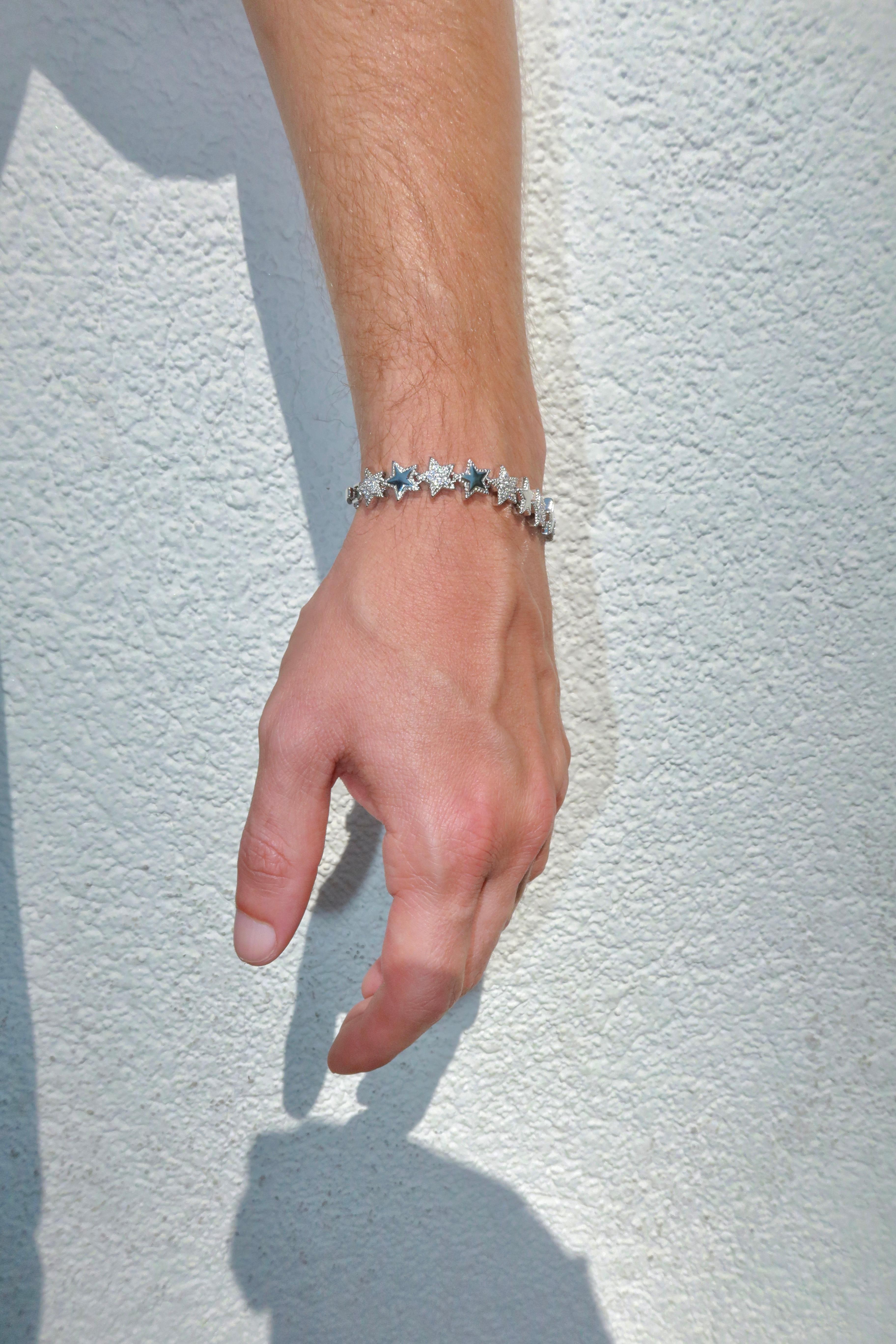 7mm White Gold Plated Iced Star Bracelet
