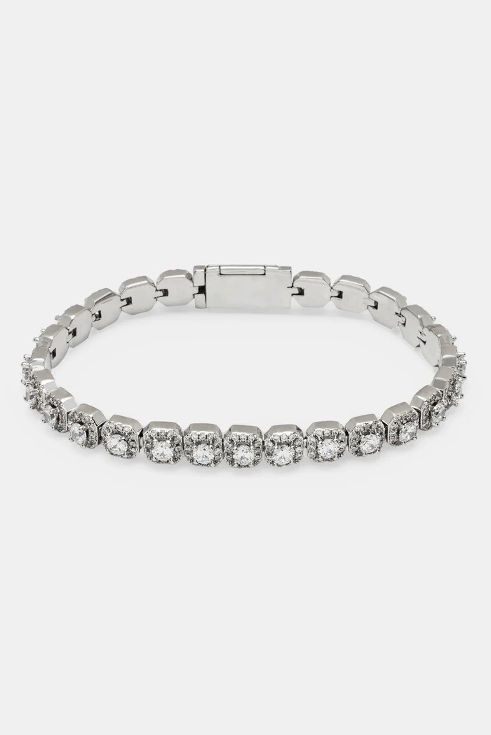 7mm White Gold Plated Clustered Tennis Bracelet