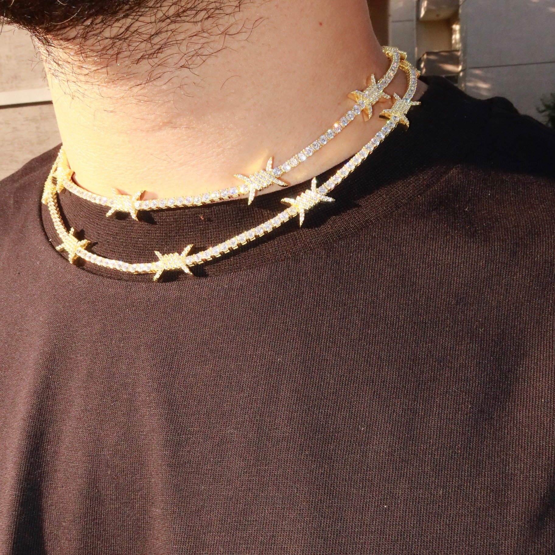 14K Gold Plated 925 Silver Barbed Tennis Chain