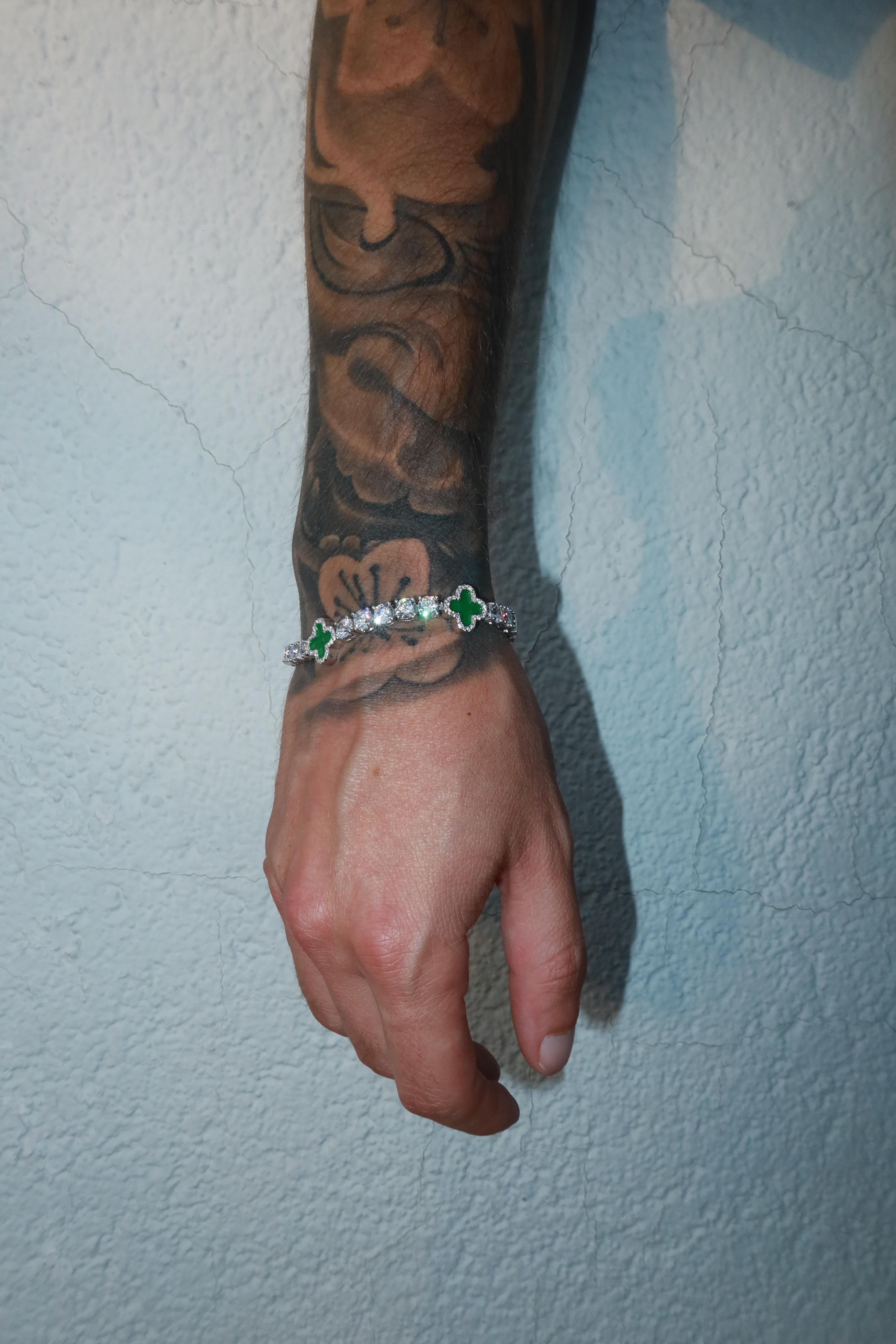 5mm Green Motif White Gold Plated Tennis Bracelet