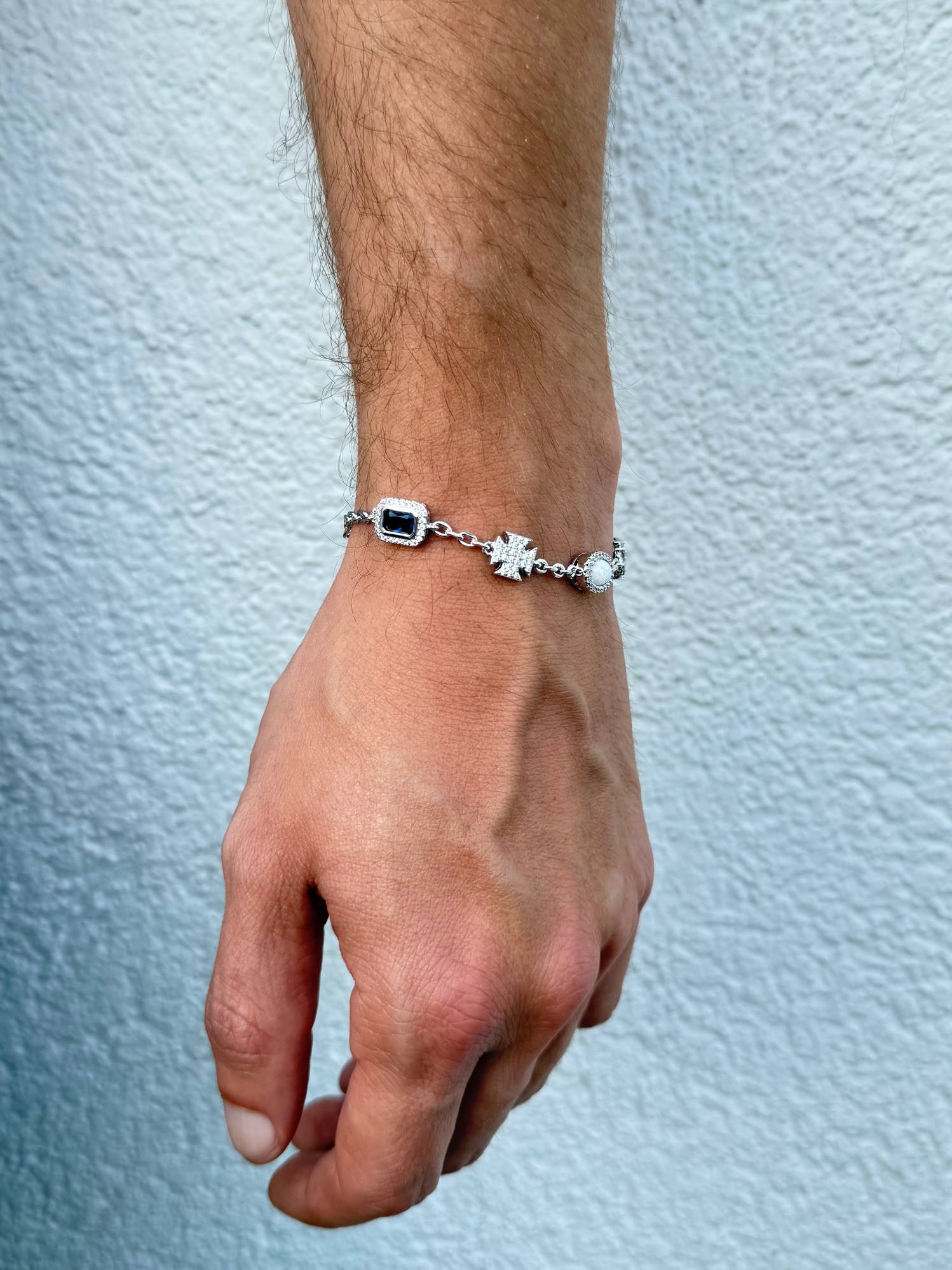 White Gold Plated Iced Motifs Thin Bracelet