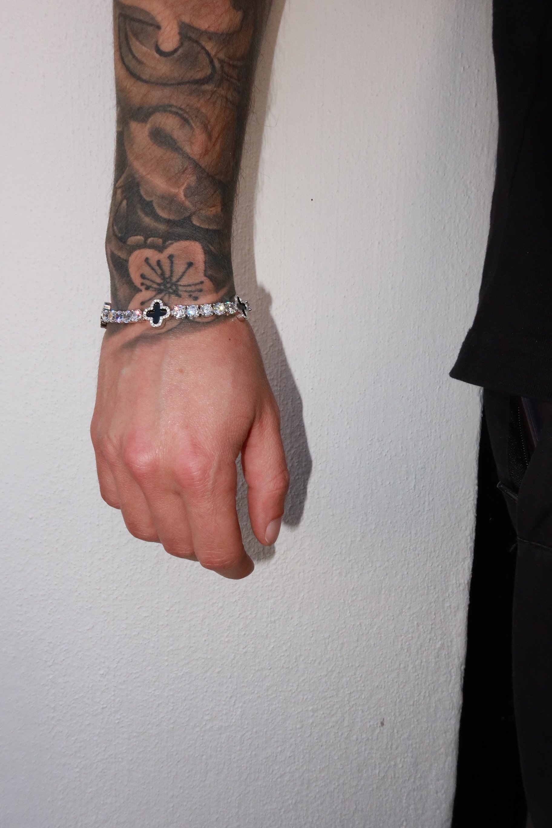 5mm Black Motif White Gold Plated Tennis Bracelet