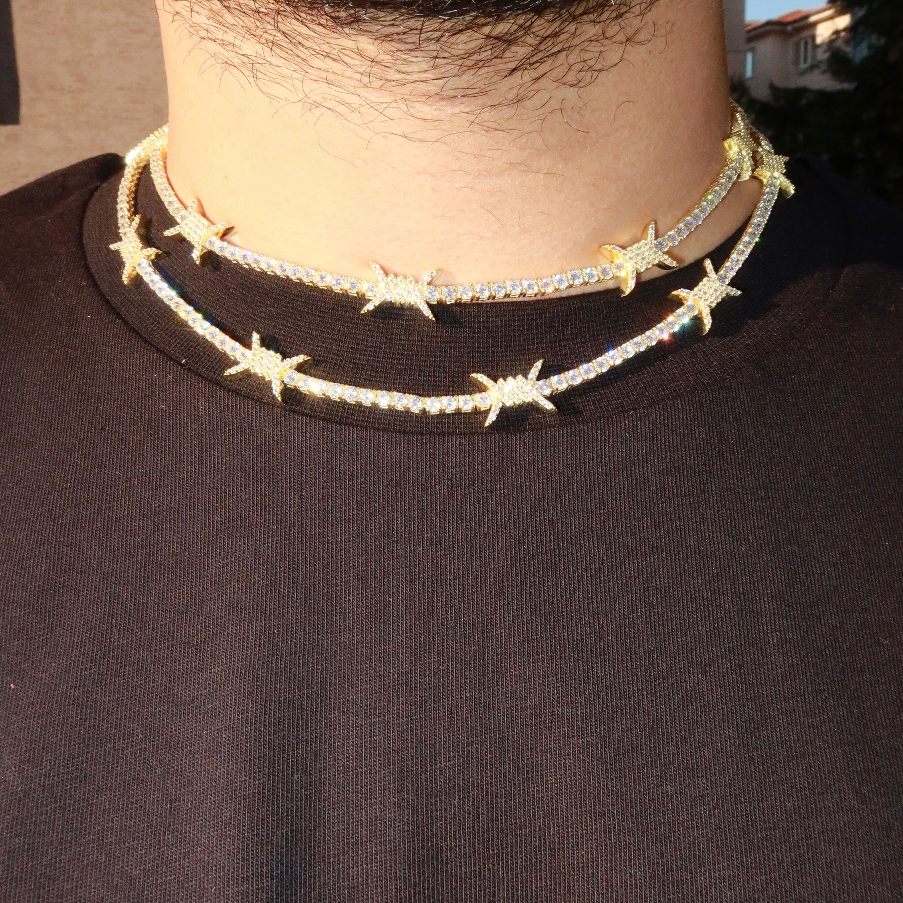 14K Gold Plated 925 Silver Barbed Tennis Chain