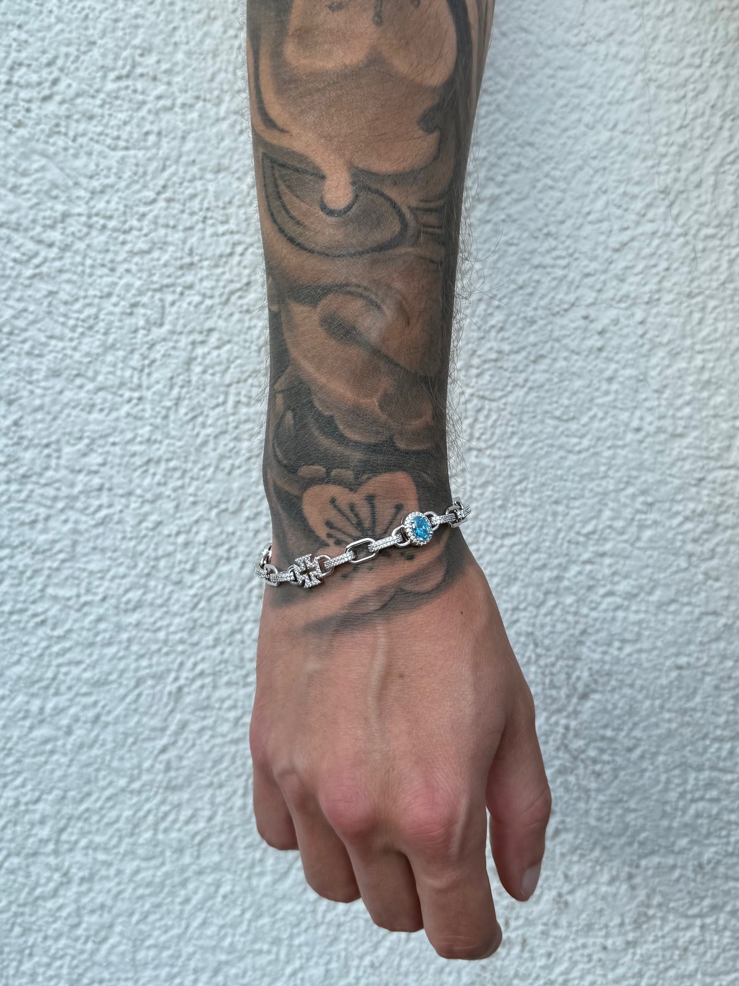 White Gold Plated Iced Motifs Link Bracelet