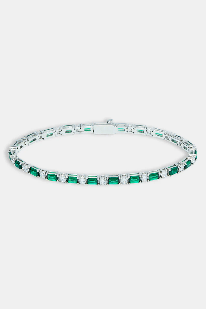 2mm White Gold Plated Green-White Tennis Bracelet