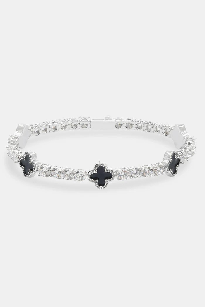 5mm Black Motif White Gold Plated Tennis Bracelet