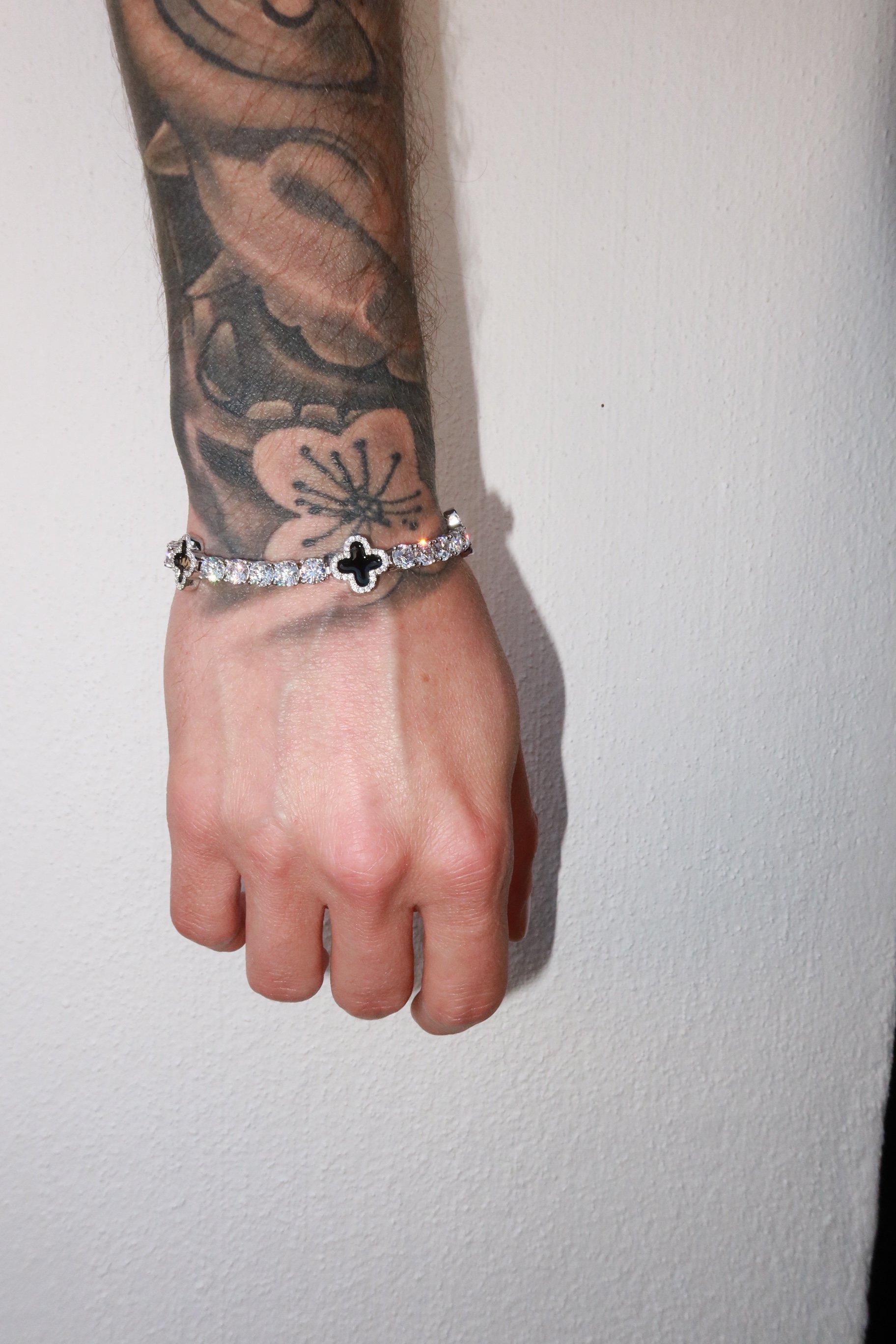 5mm Black Motif White Gold Plated Tennis Bracelet