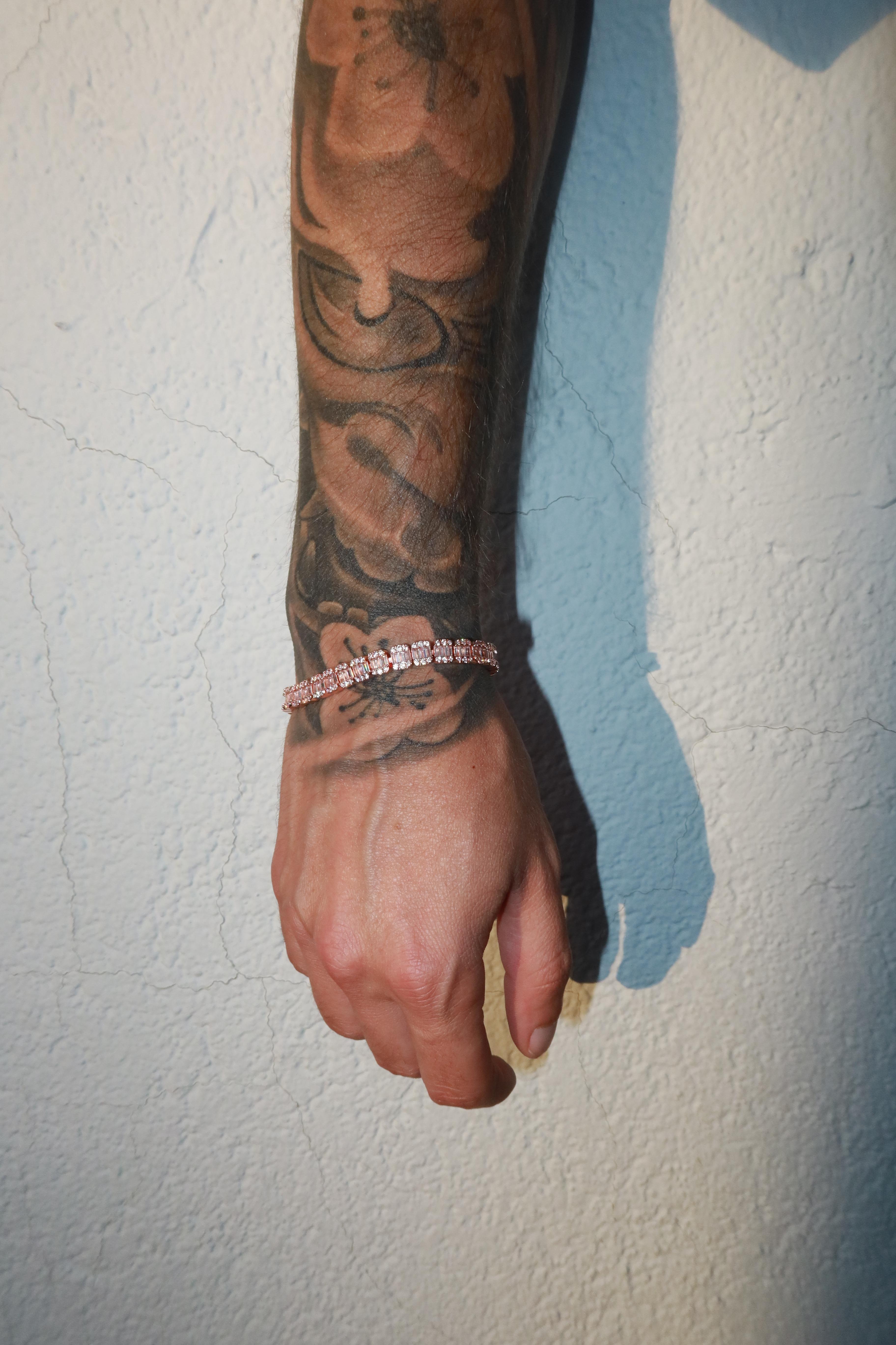 7mm Rose Gold Plated Square Baguette Bracelet