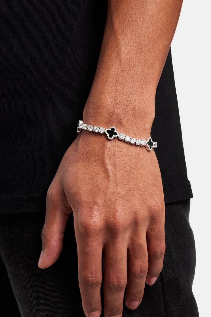 5mm Black Motif White Gold Plated Tennis Bracelet