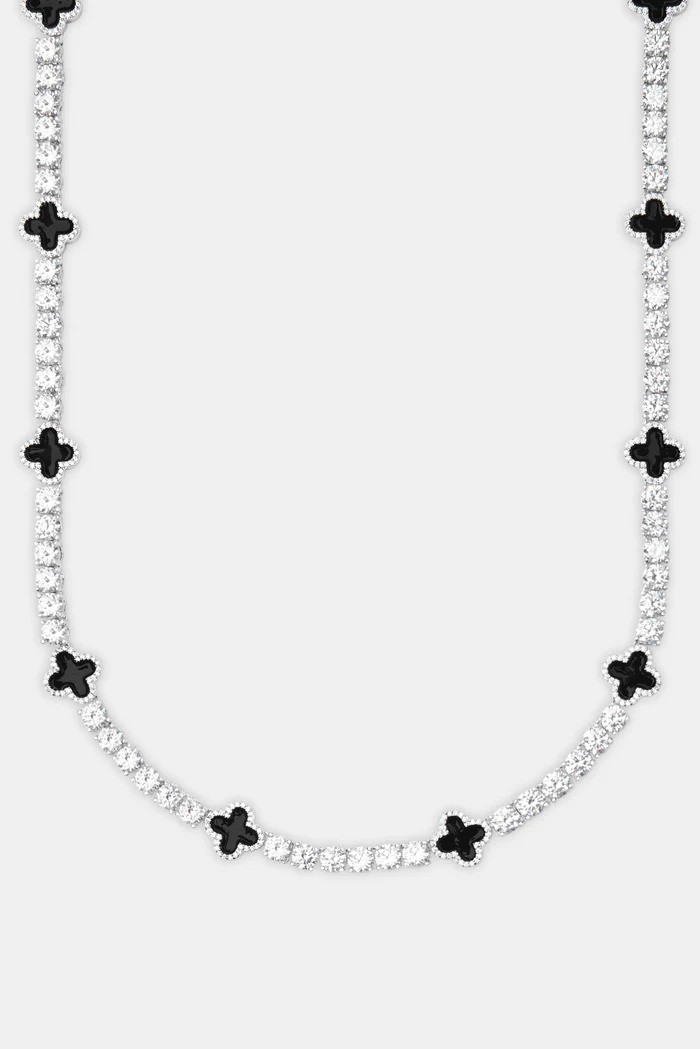 5mm Black Motif White Gold Plated Tennis Chain