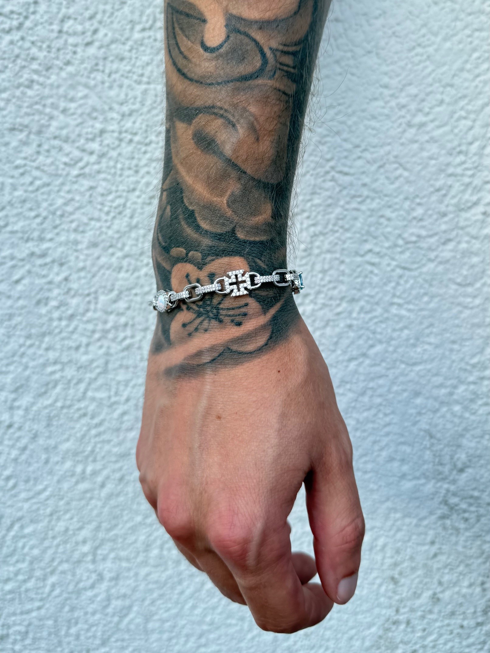 White Gold Plated Iced Motifs Link Bracelet