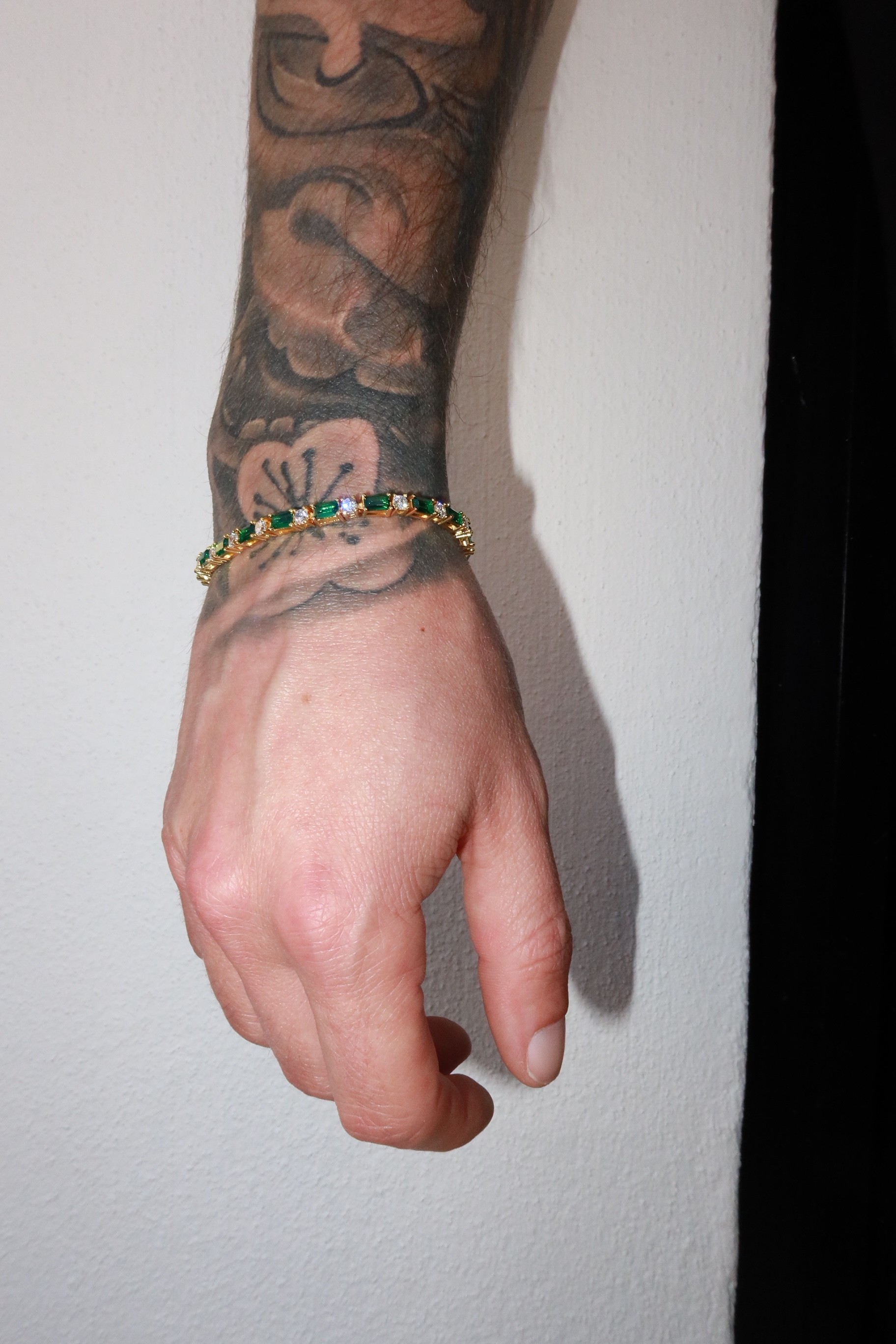 2mm 14K Gold Plated Green-White Tennis Bracelet