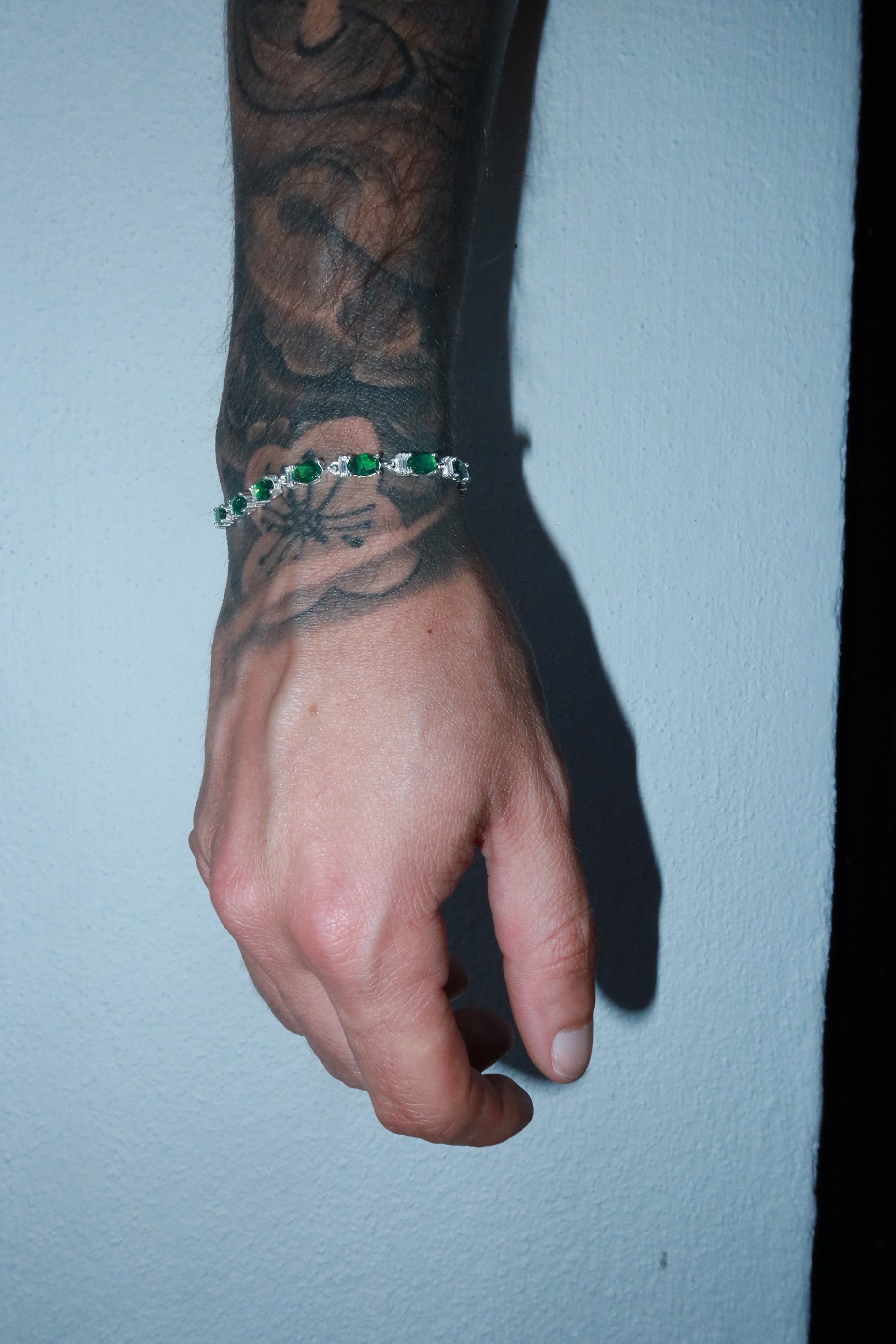 925 Silver 4mm Oval Green Tennis Bracelet