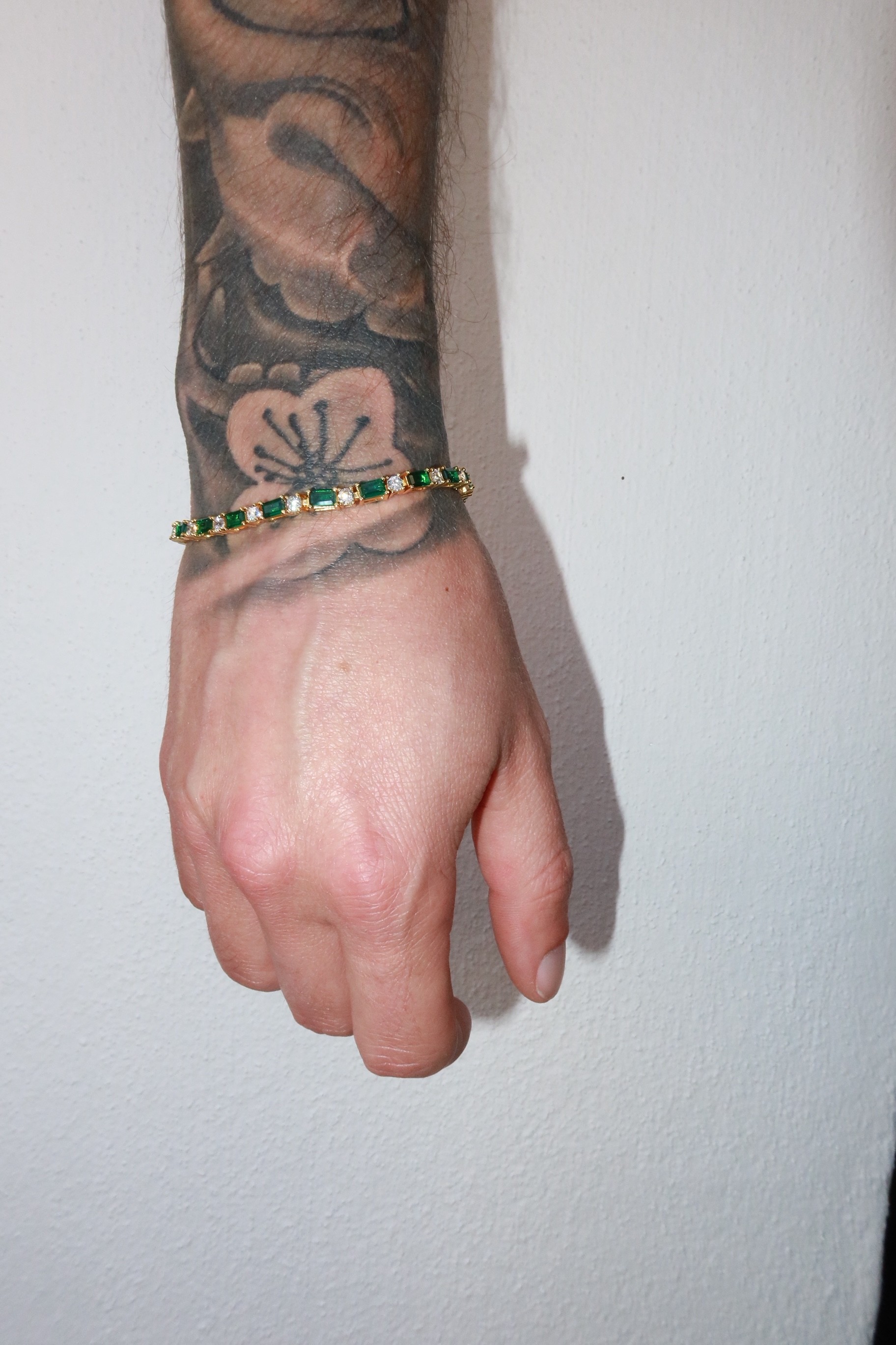 2mm 14K Gold Plated Green-White Tennis Bracelet