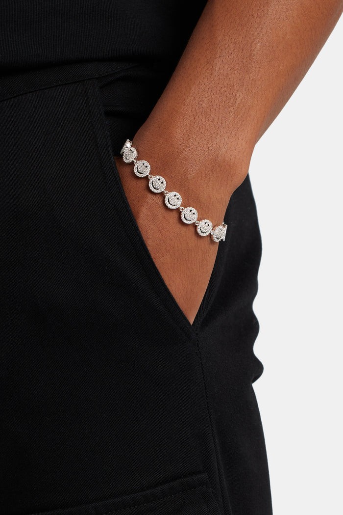 7mm White Gold Plated Iced Smile Bracelet