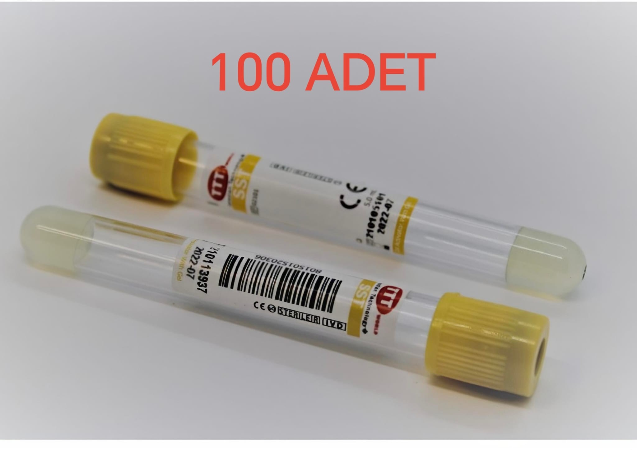 Vakumlu Jelli Kan Alma Tüpü 5 ML (Sarı Kapak) 100'lü Paket