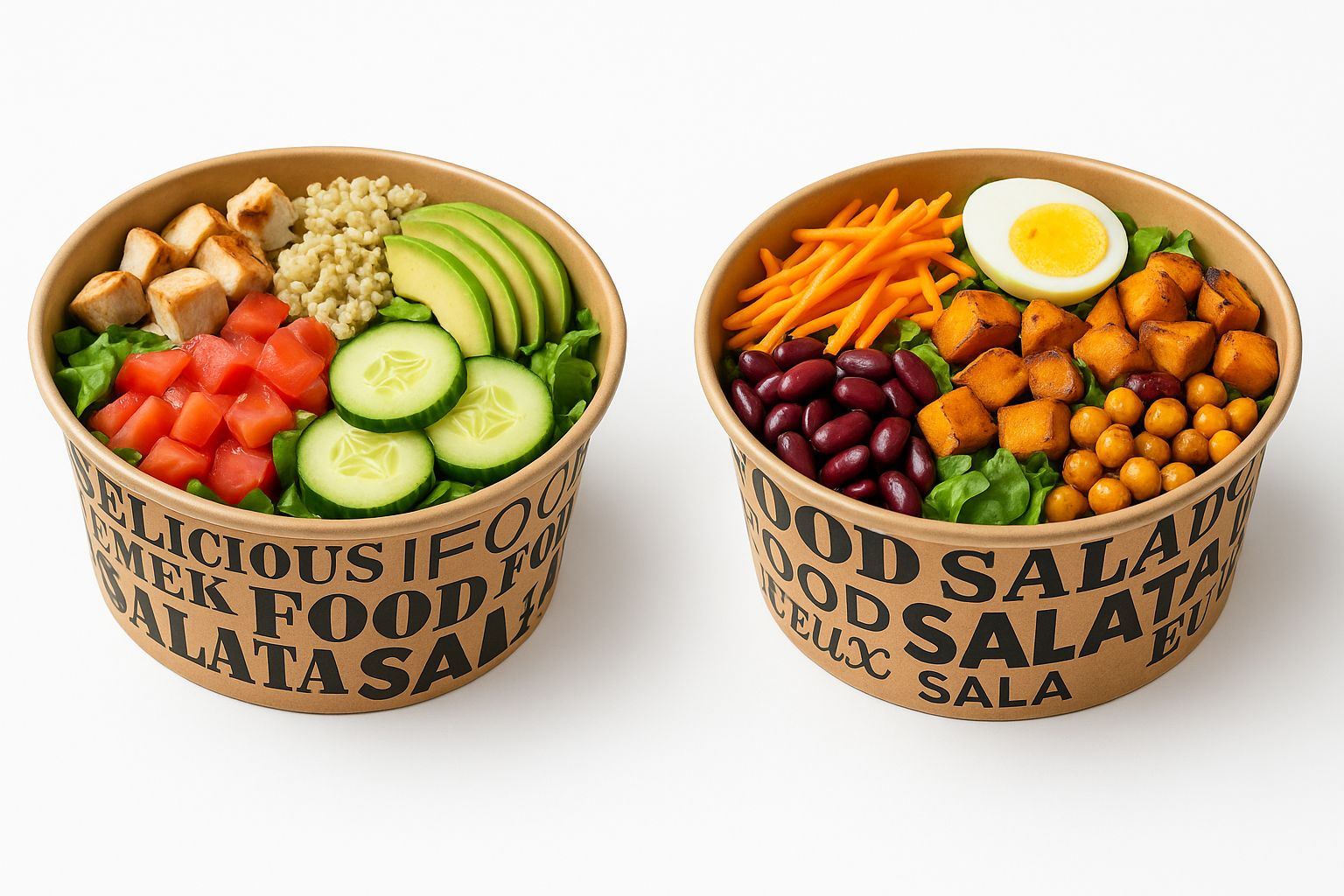 1000 cc PET Kapaklı BASKILI Kraft Salata Kasesi 50 Adet