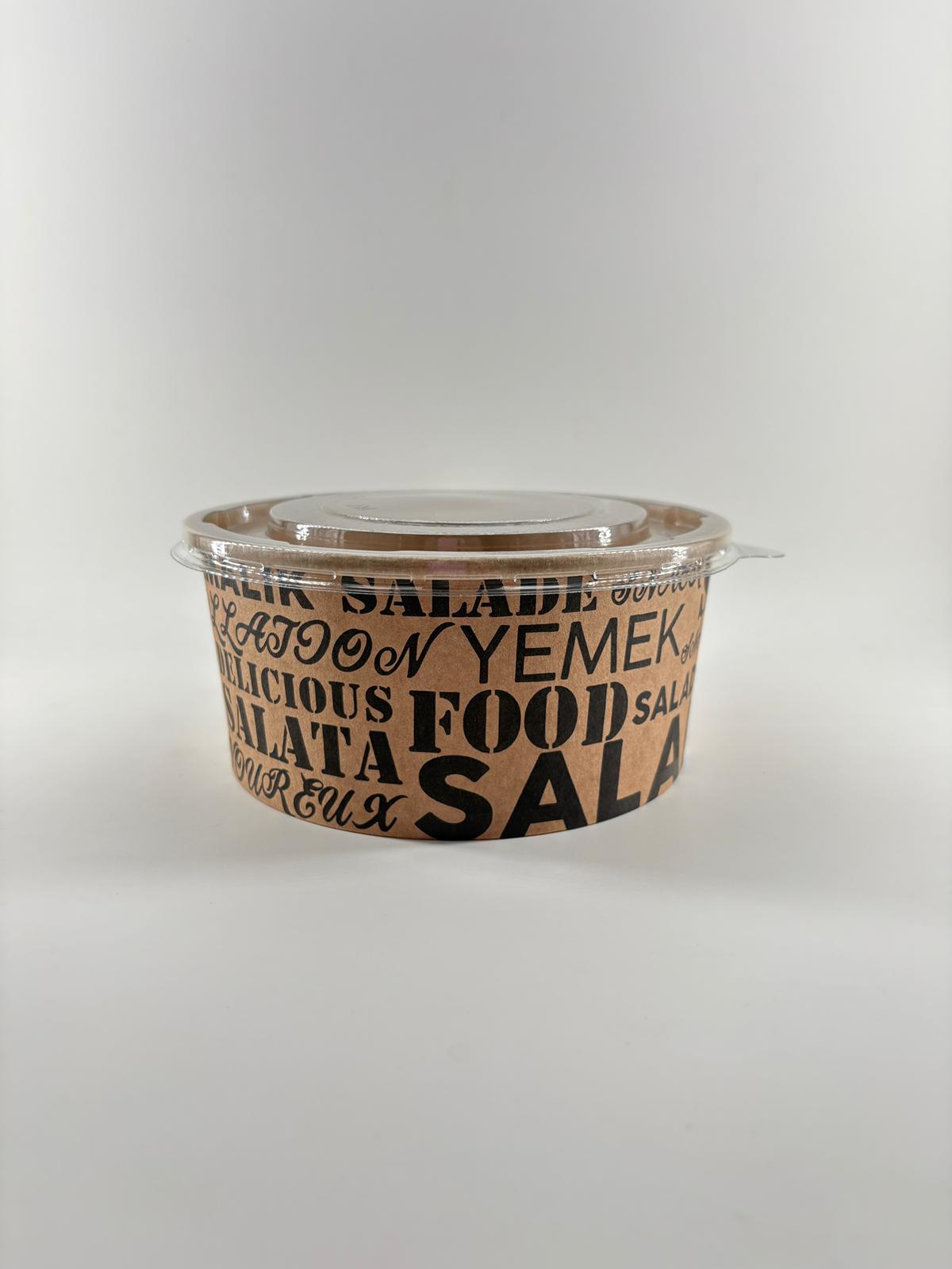1000 cc PET Kapaklı BASKILI Kraft Salata Kasesi 50 Adet