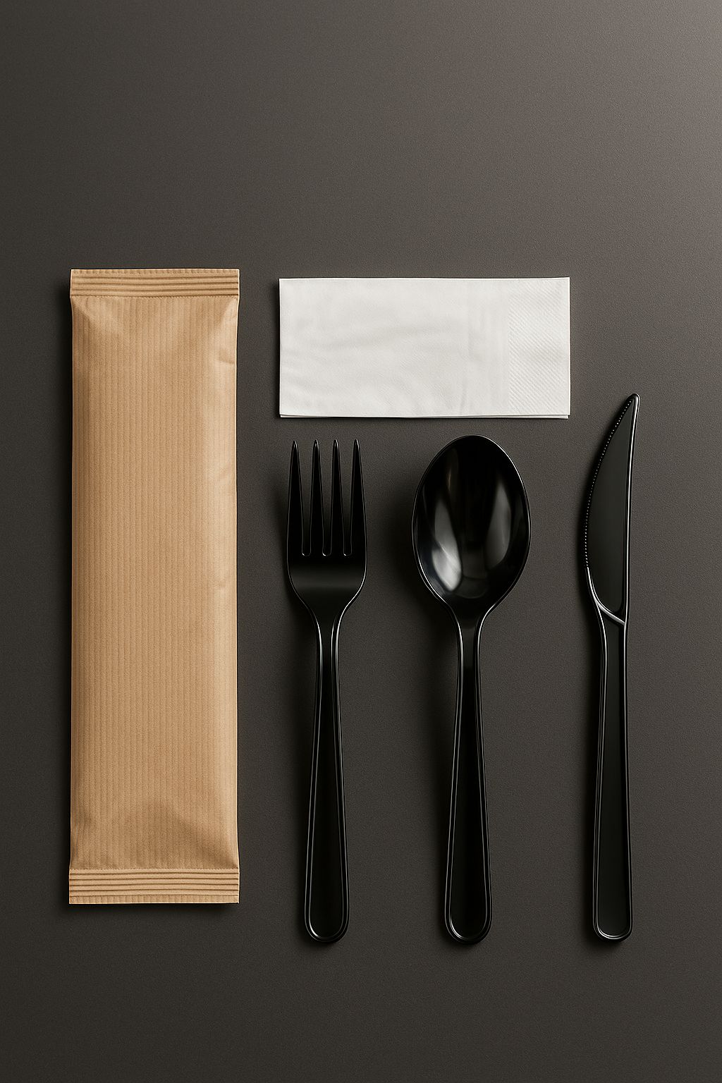  Eko Lüks 4'lü Siyah Set Kraft Paketleme (Kaşık,Çatal,Bıçak,Peçete) 50'li Paket