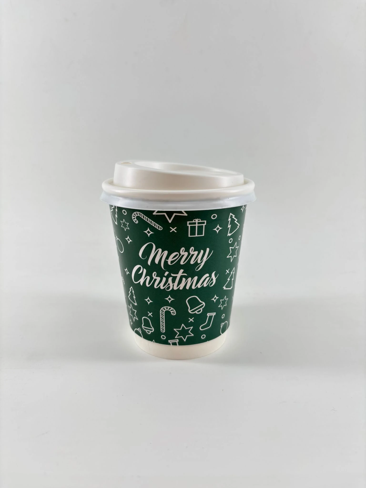 8 oz Yılbaşı Konsept Bardak Yeşil-KAPAKLI 5'li Paket