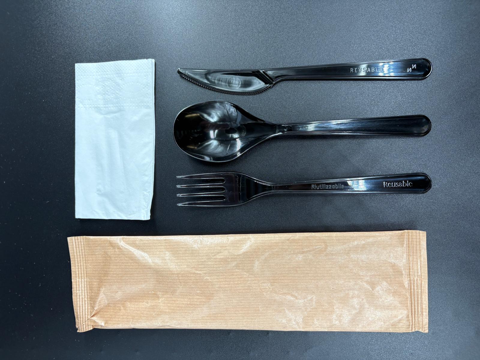  Eko Lüks 4'lü Siyah Set Kraft Paketleme (Kaşık,Çatal,Bıçak,Peçete) 50'li Paket