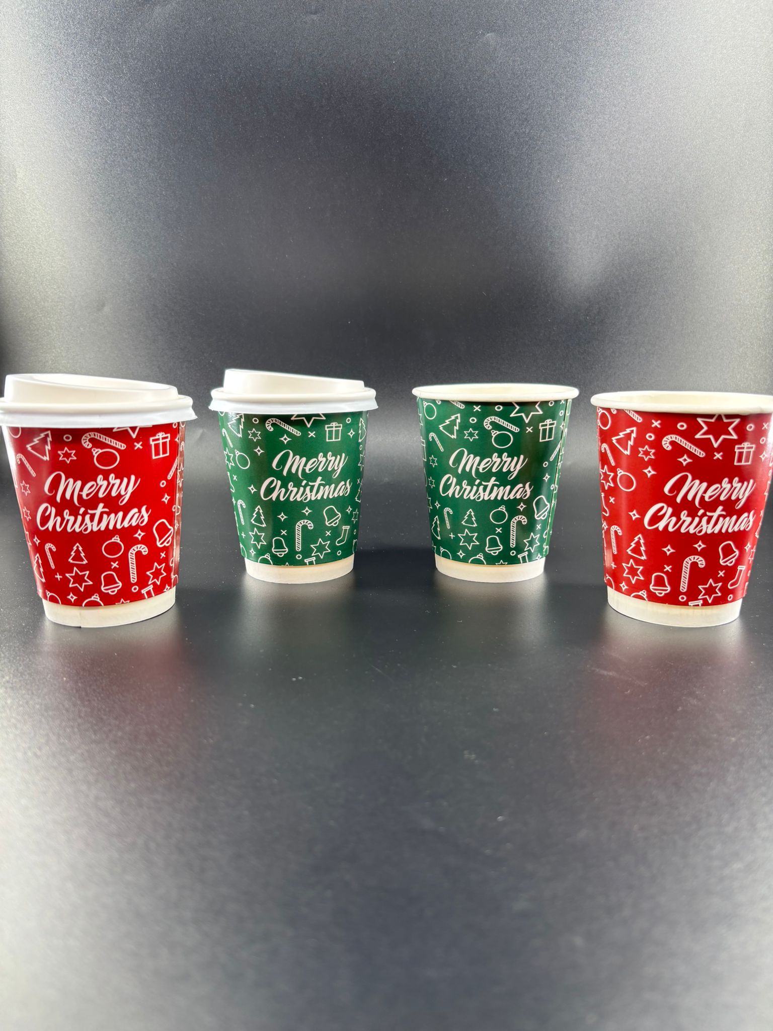 8 oz Yılbaşı Konsept Bardak Yeşil-KAPAKLI 5'li Paket