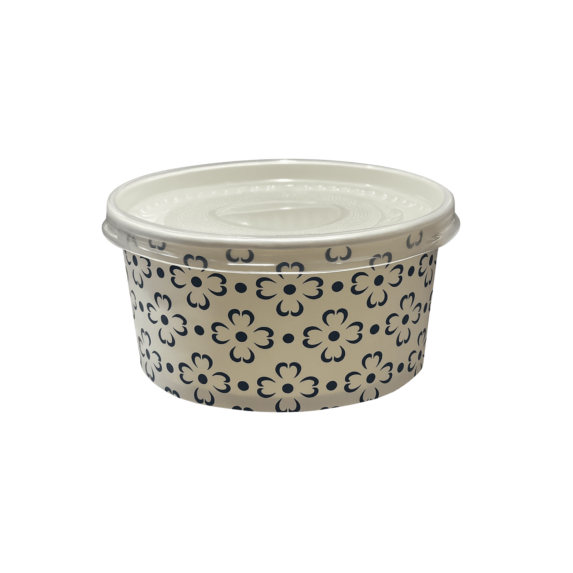 16 Oz Beyaz Mavi Baskılı Karton Çorba Kasesi (KAPAKLI)