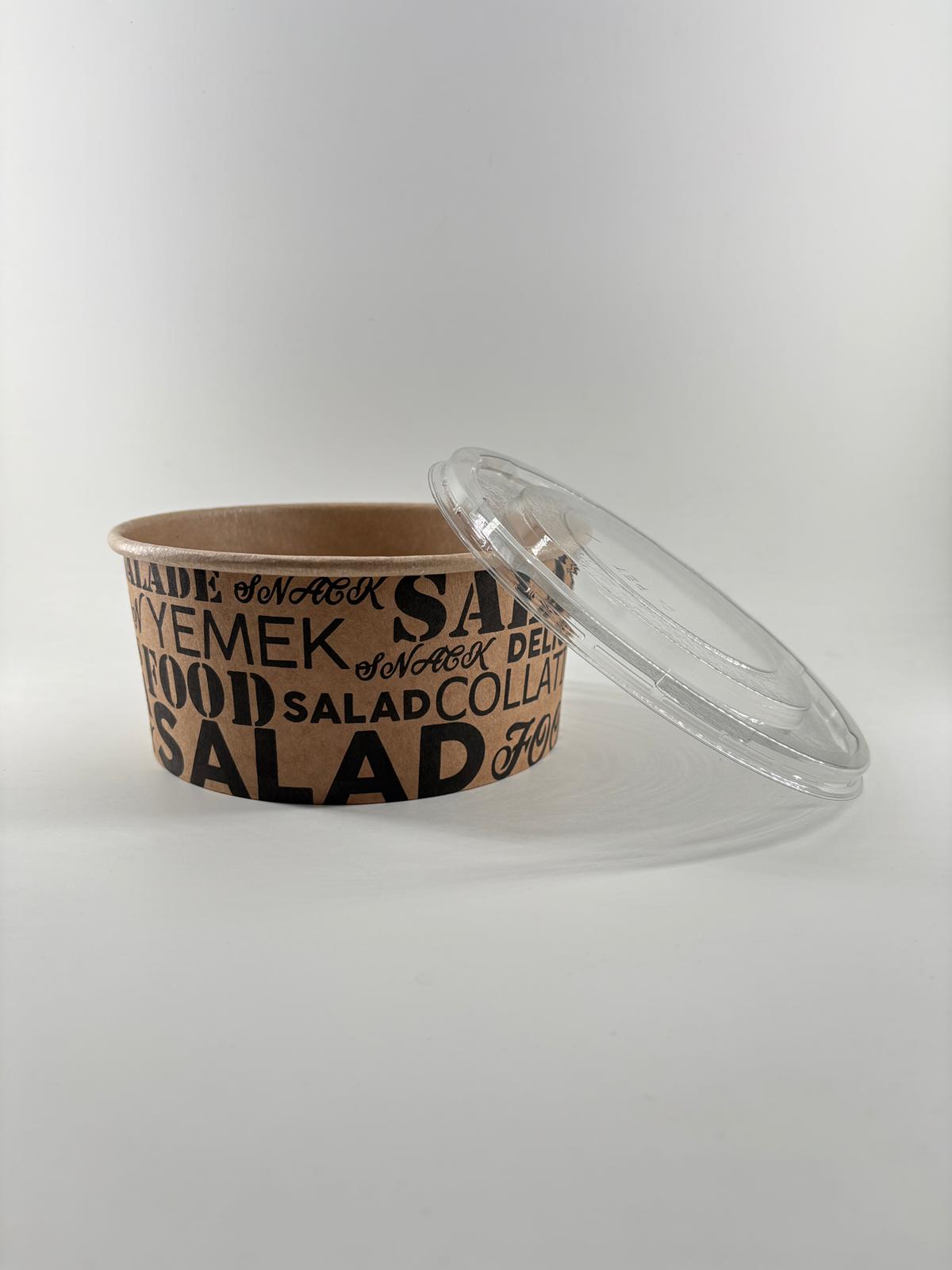 1000 cc PET Kapaklı BASKILI Kraft Salata Kasesi 50 Adet