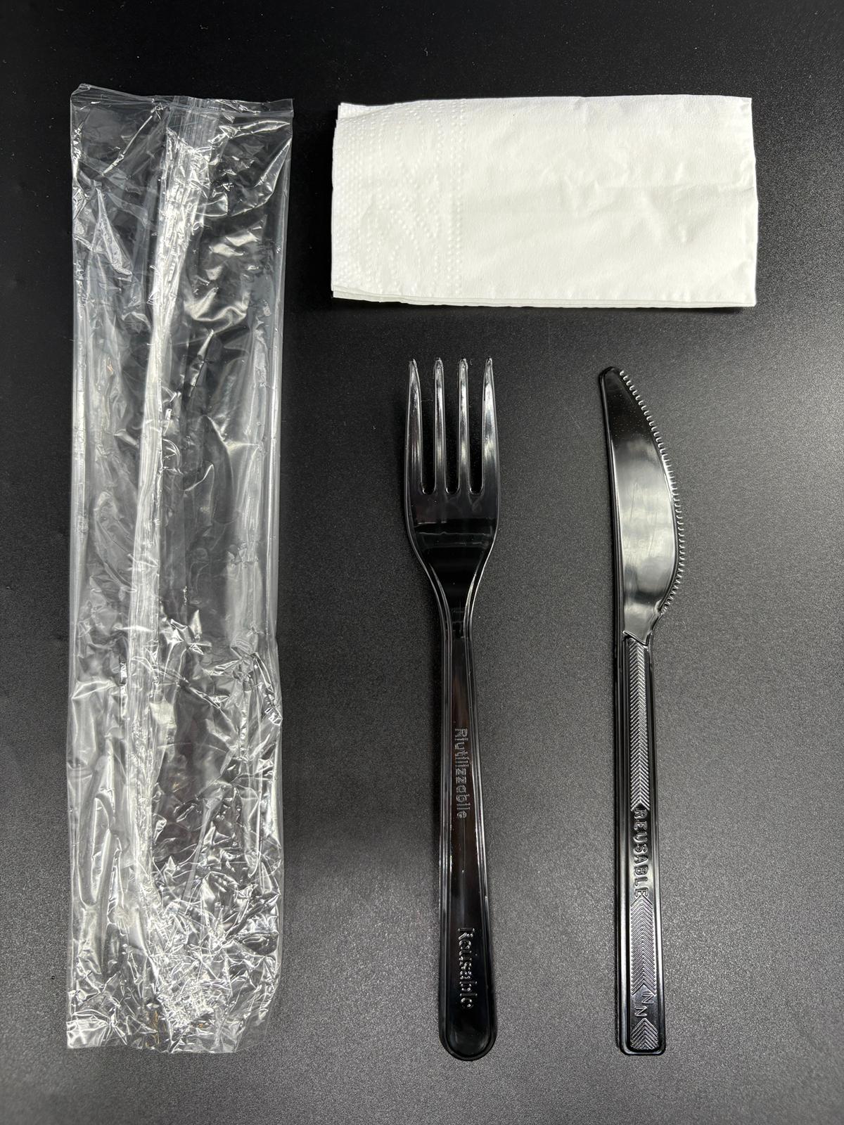 Eko Lüks 3'lü Siyah Set (Çatal,Bıçak,Peçete) 50 Adet