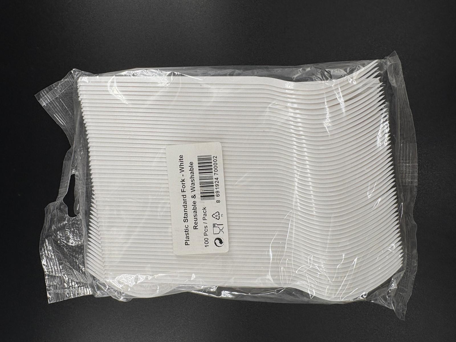  Yıkanabilir Standart Plastik Çatal Beyaz 100'lü Paket