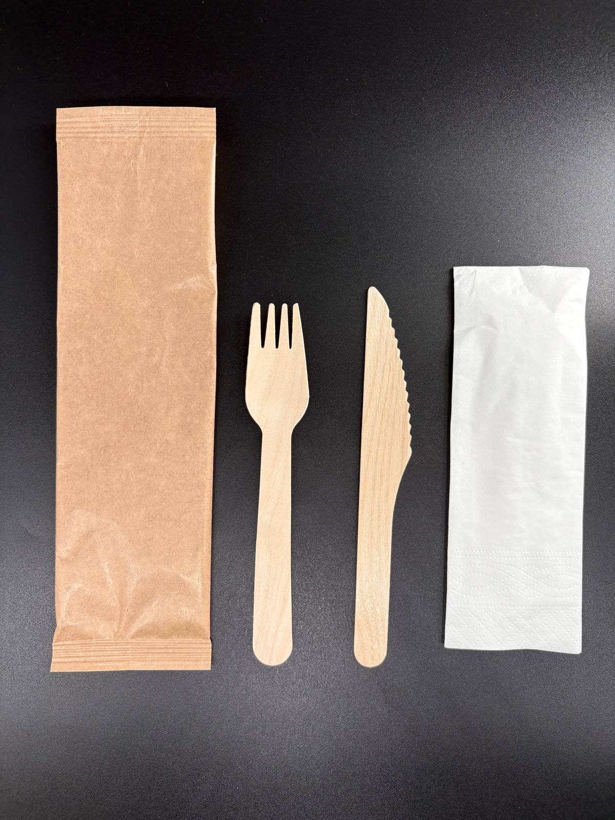 Ahşap Set 3+1 (Çatal-Bıçak-Peçete) 50'li Paket