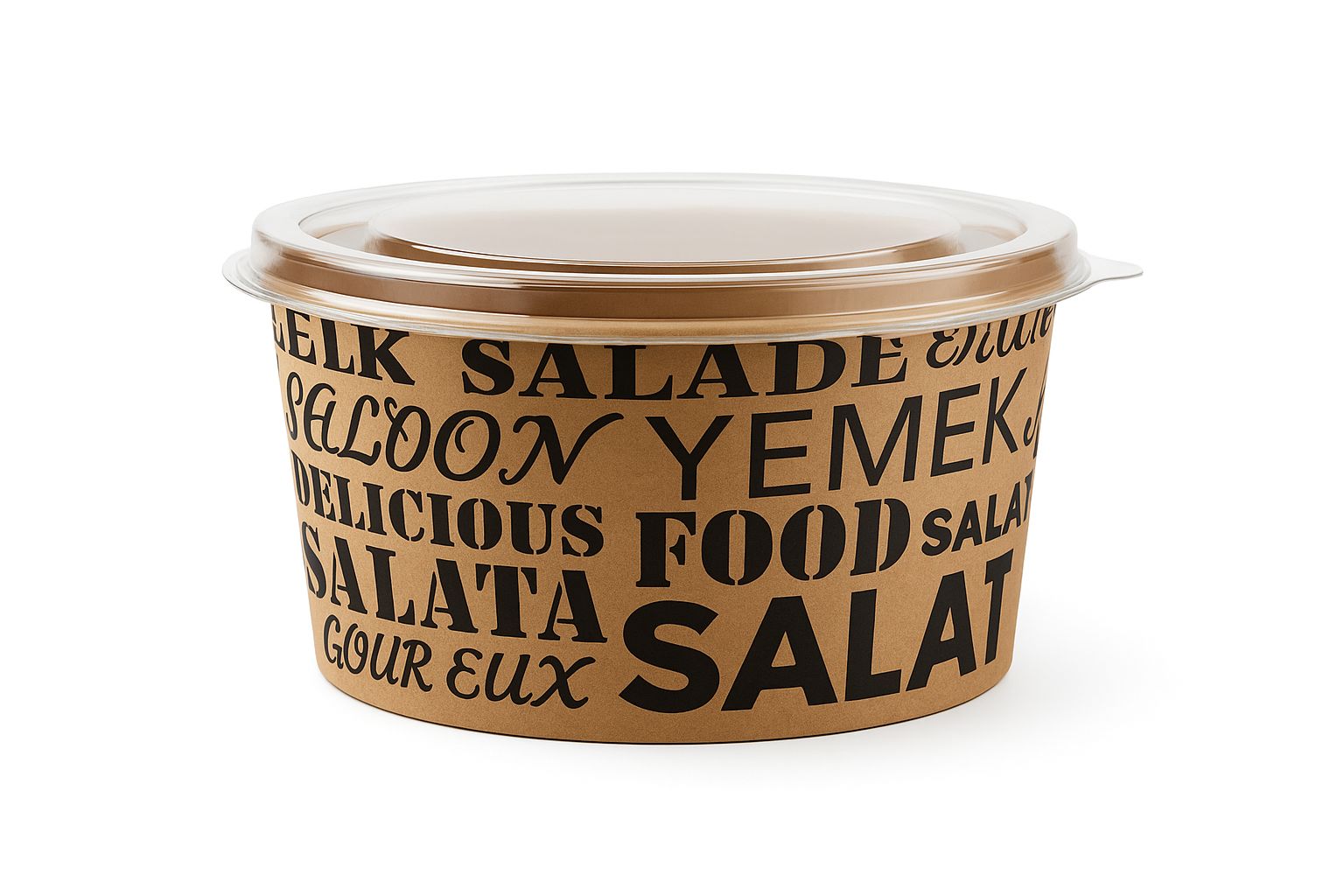 1000 cc PET Kapaklı BASKILI Kraft Salata Kasesi 50 Adet