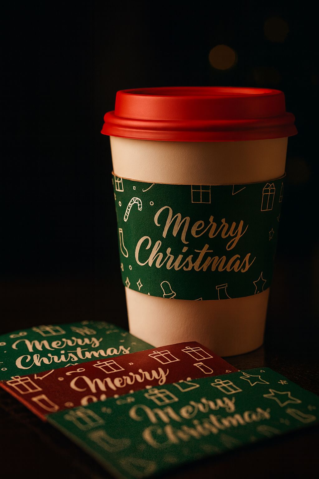  90 ÇAP YILBAŞI TEMALI SLEEVE YEŞİL 10'LU PAKET - KARTON BARDAK TUTACAĞI