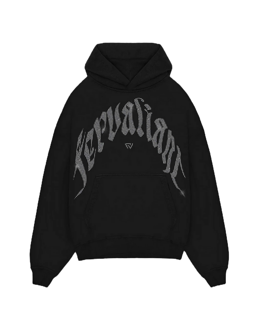 Curved Rhinestone Hoodie - Siyah