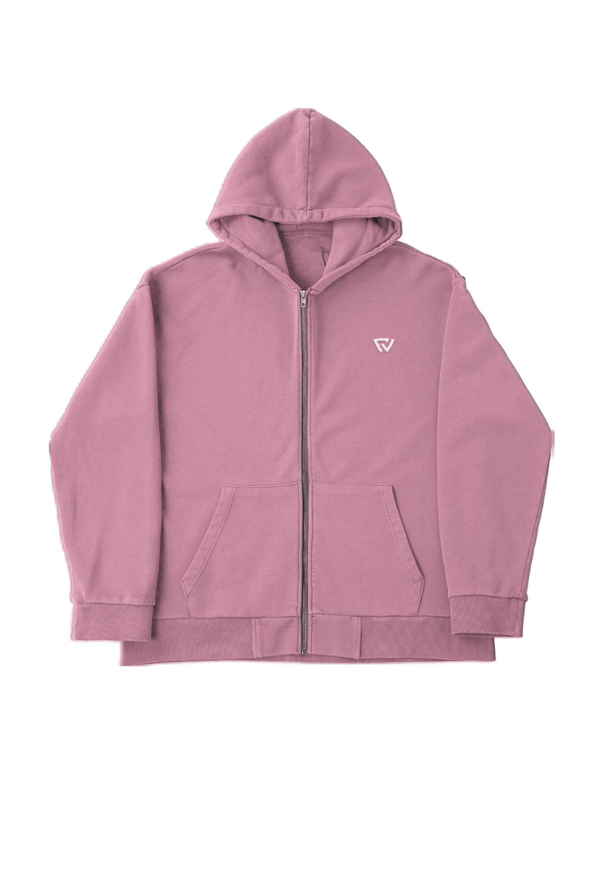 Oversize Basic Zip Up Hoodie - Pembe