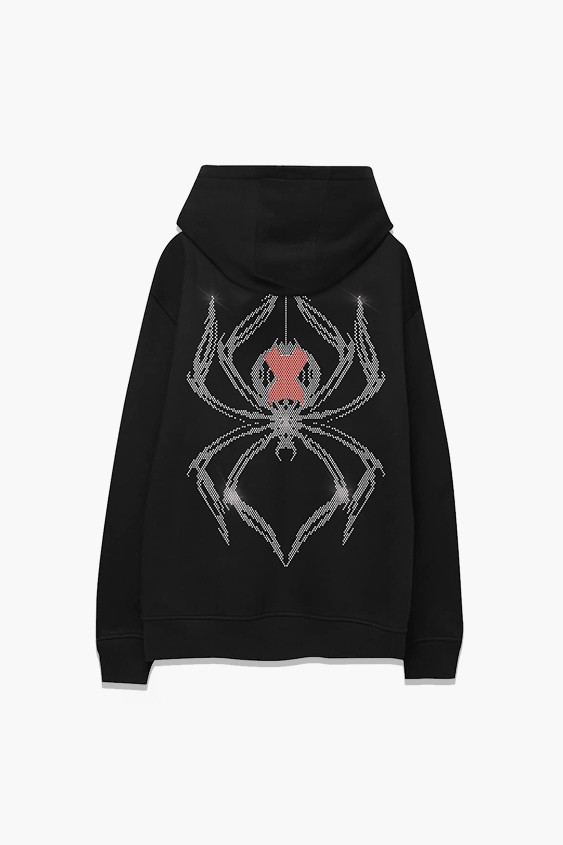 Spider Rhinestone Black Hoodie