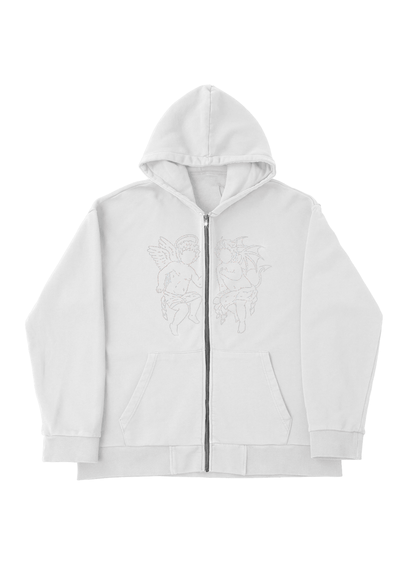 Angel Rhinestone Zip-Up - Beyaz