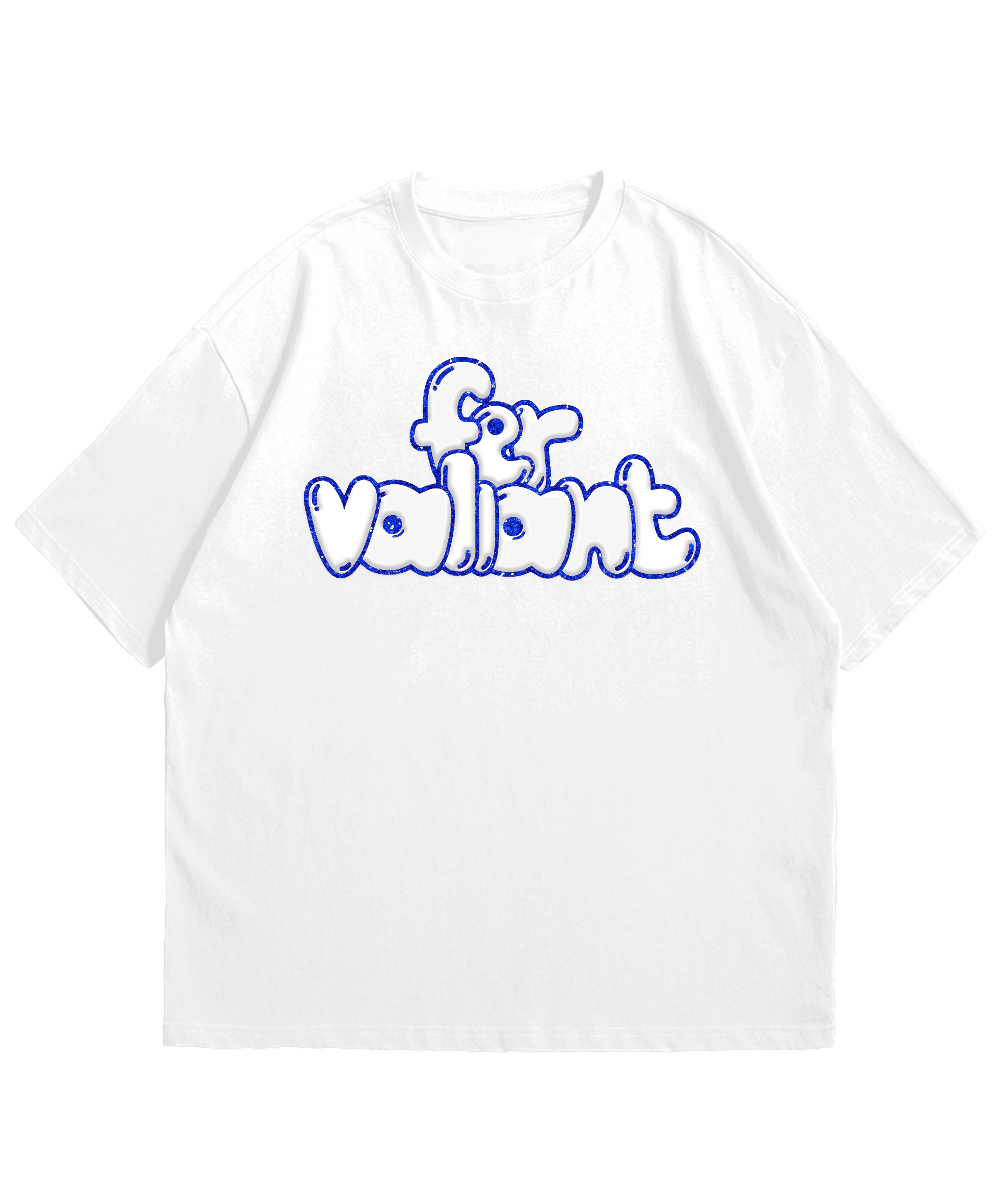 Blue Glitter Puff Oversize Unisex White Tee