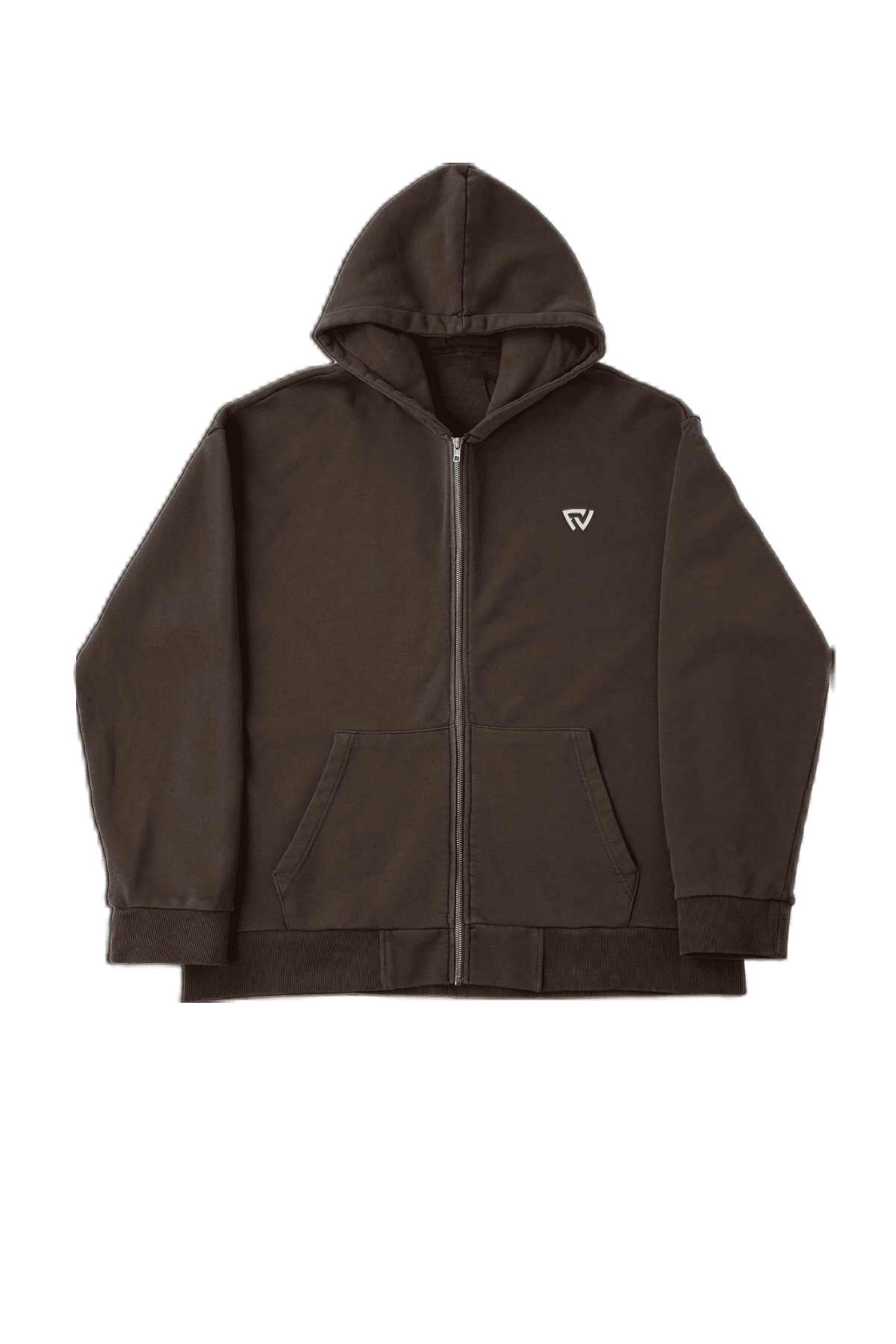 Oversize Basic Zip Up Hoodie - Kahverengi