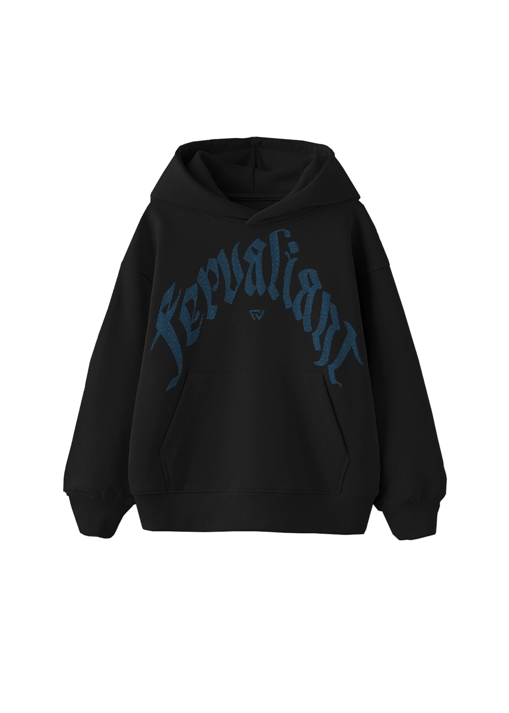 Aquamarine Curved Rhinestone Hoodie - Siyah