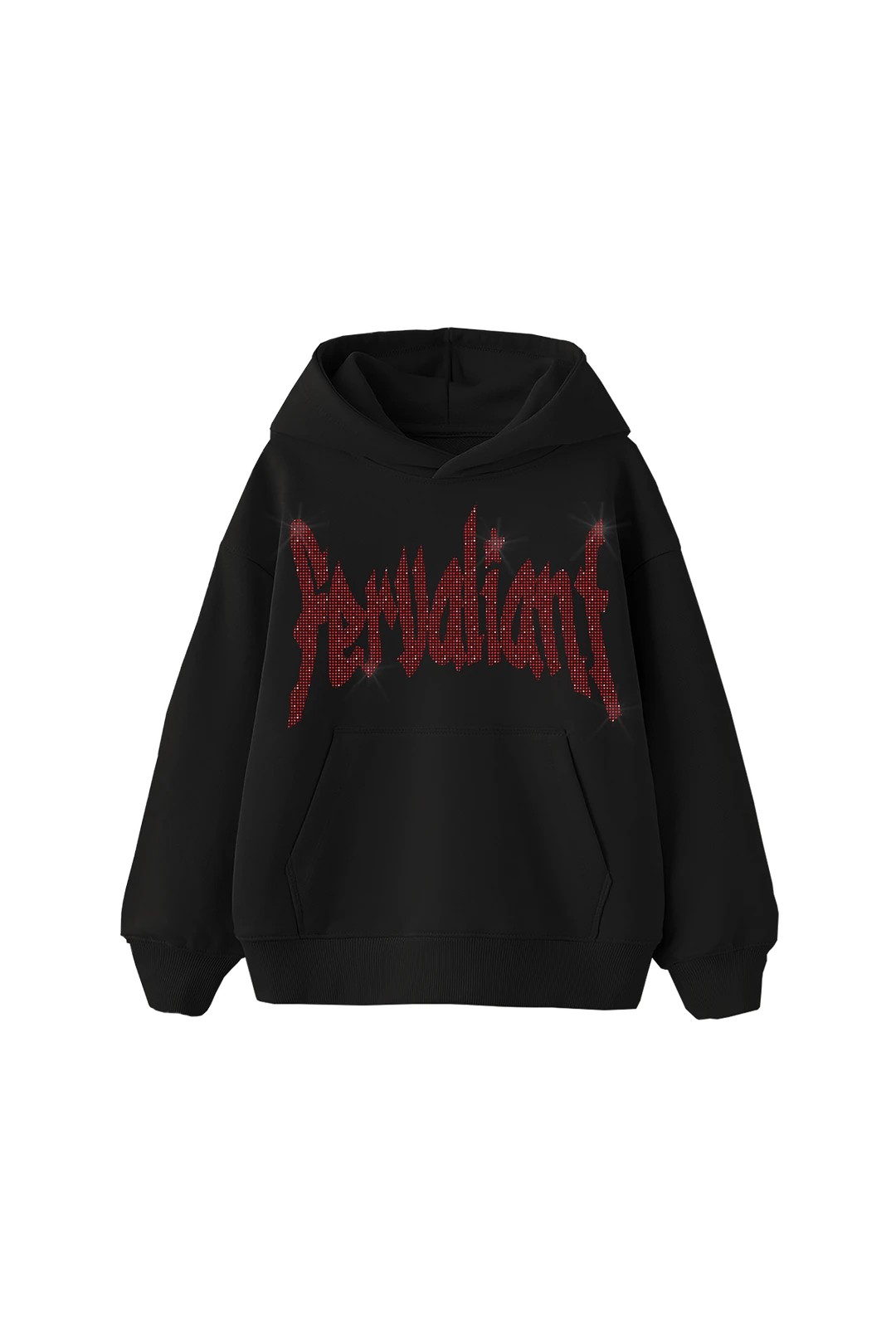  Red Star Rhinestone Hoodie - Siyah