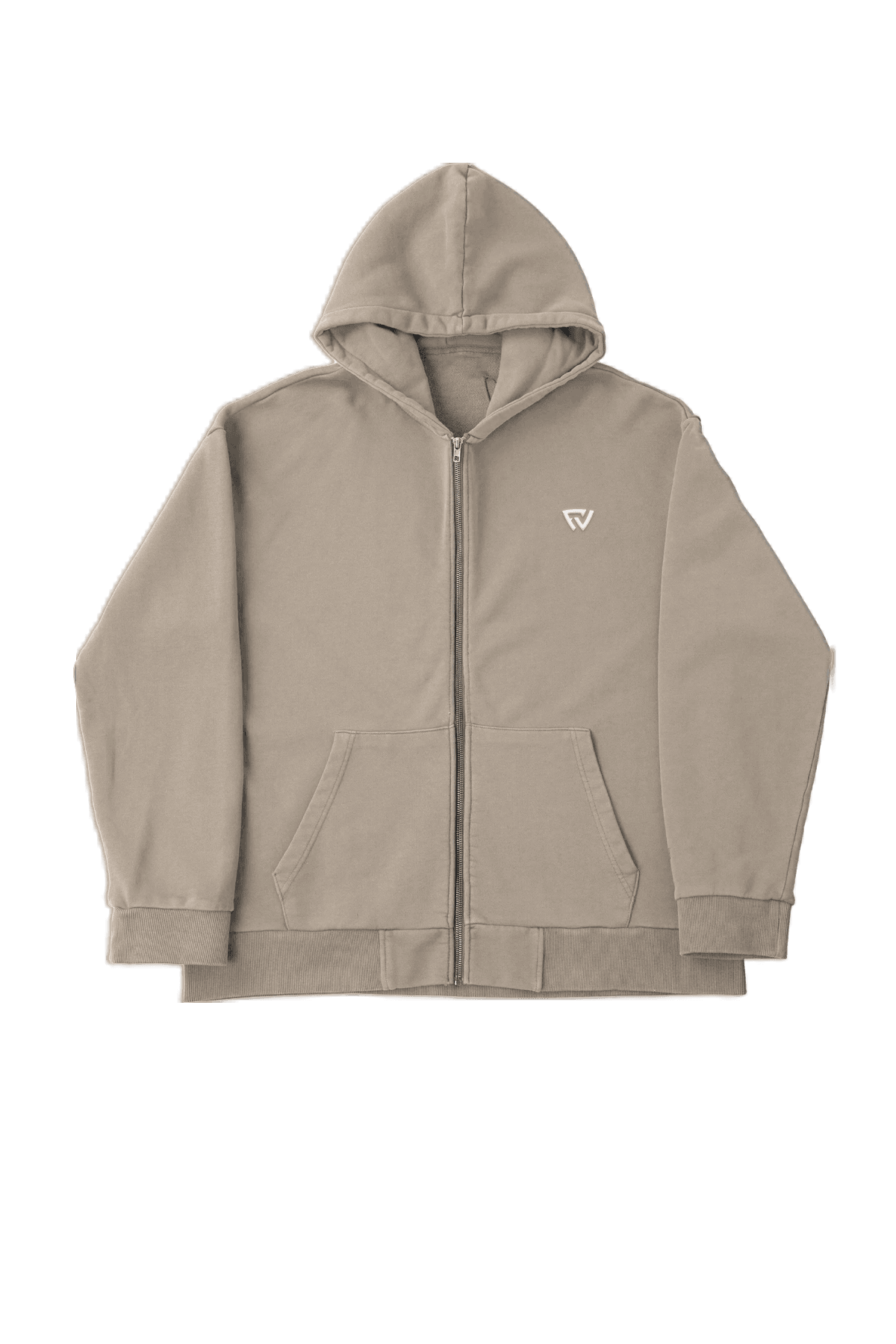 Oversize Basic Zip Up Hoodie - Bej