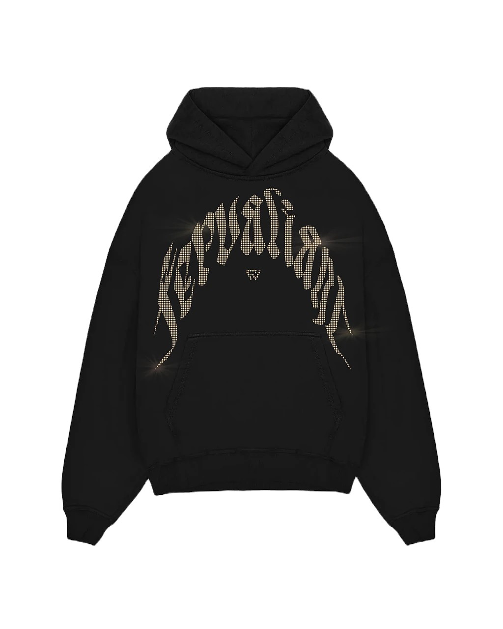 Champagne Curved Rhinestone Hoodie - Siyah