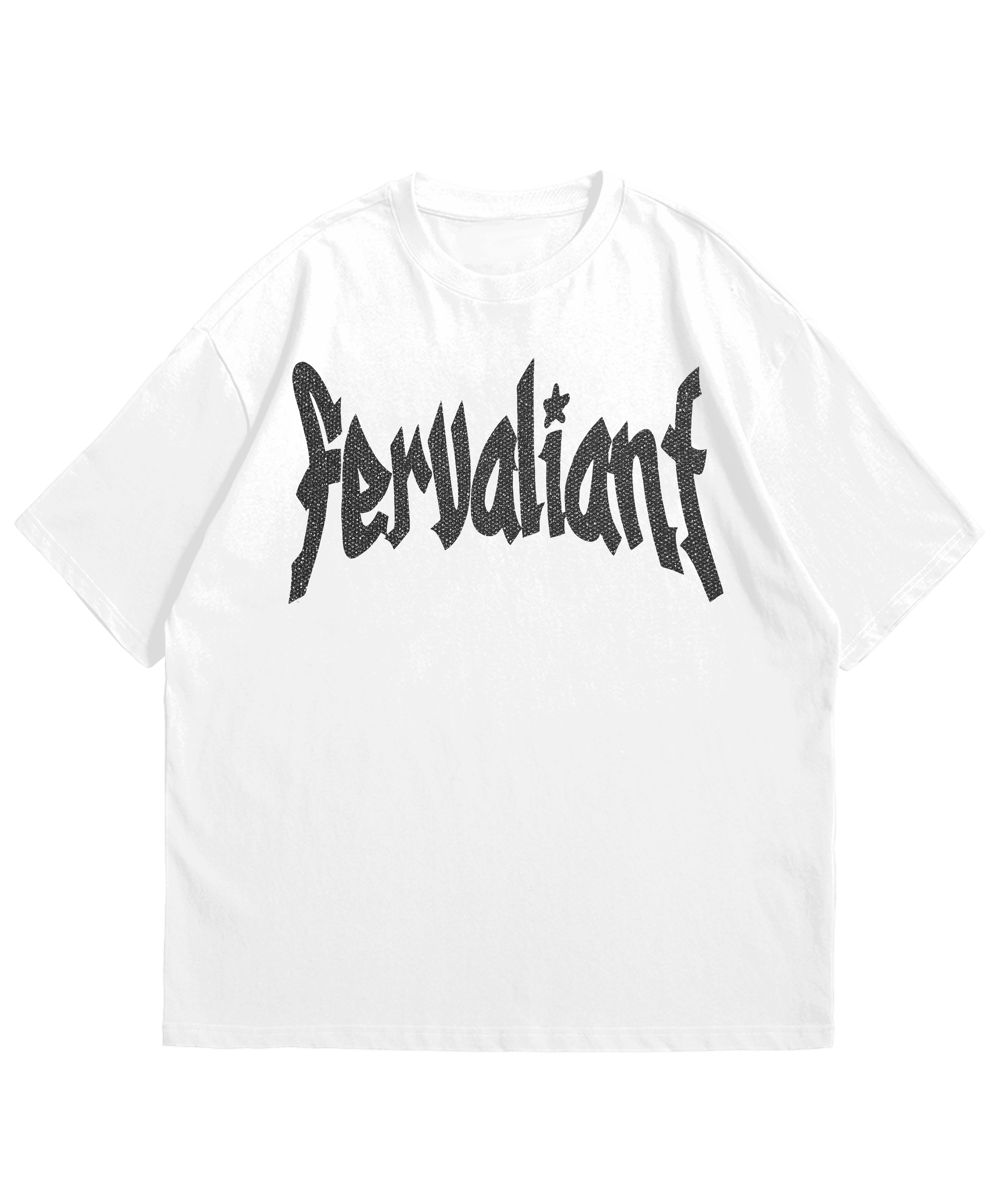 Fer Valiant Star Glitter Fabric White Black Oversize Unisex Tee