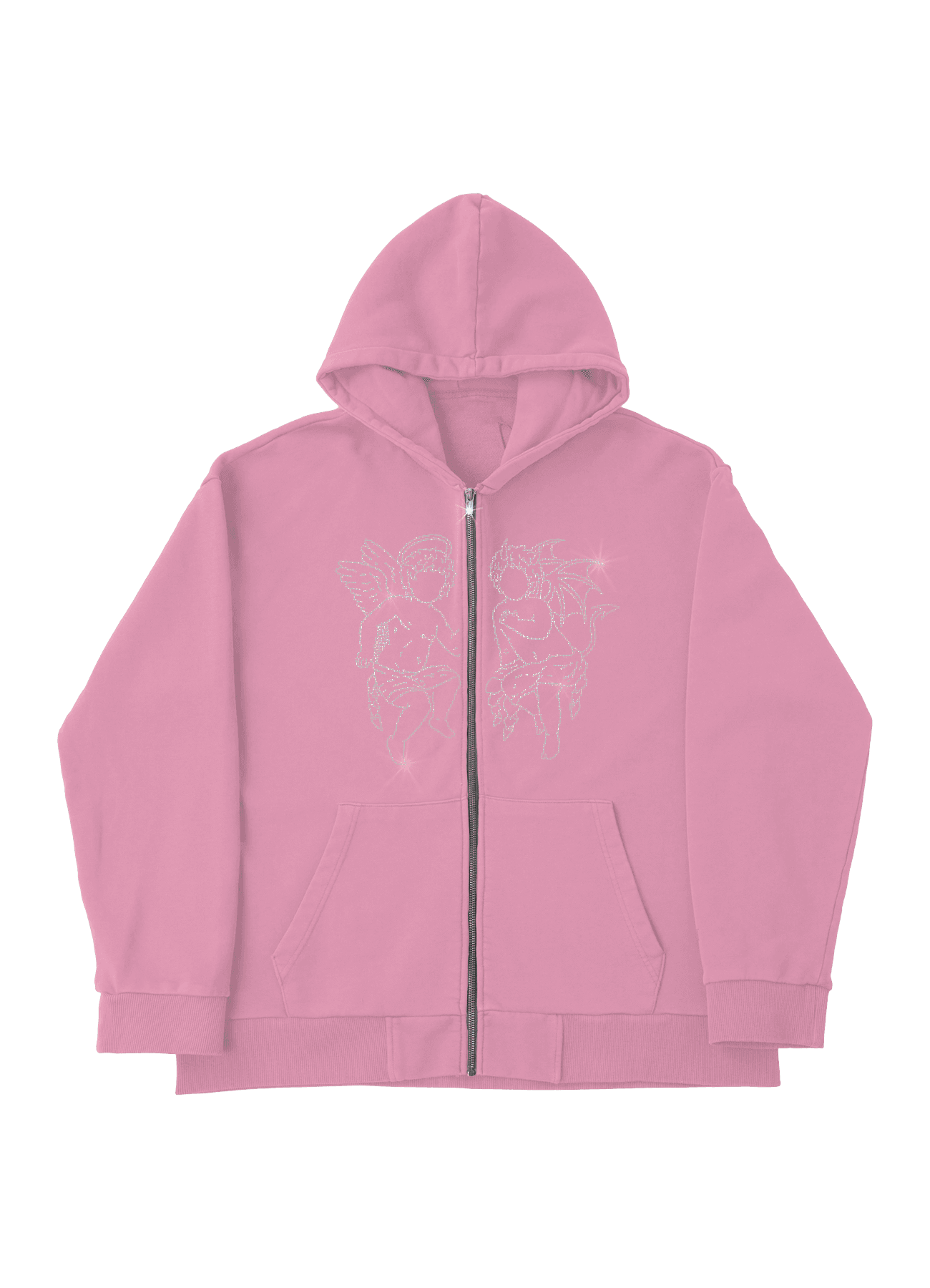 Angel Rhinestone Zip-Up - Pembe