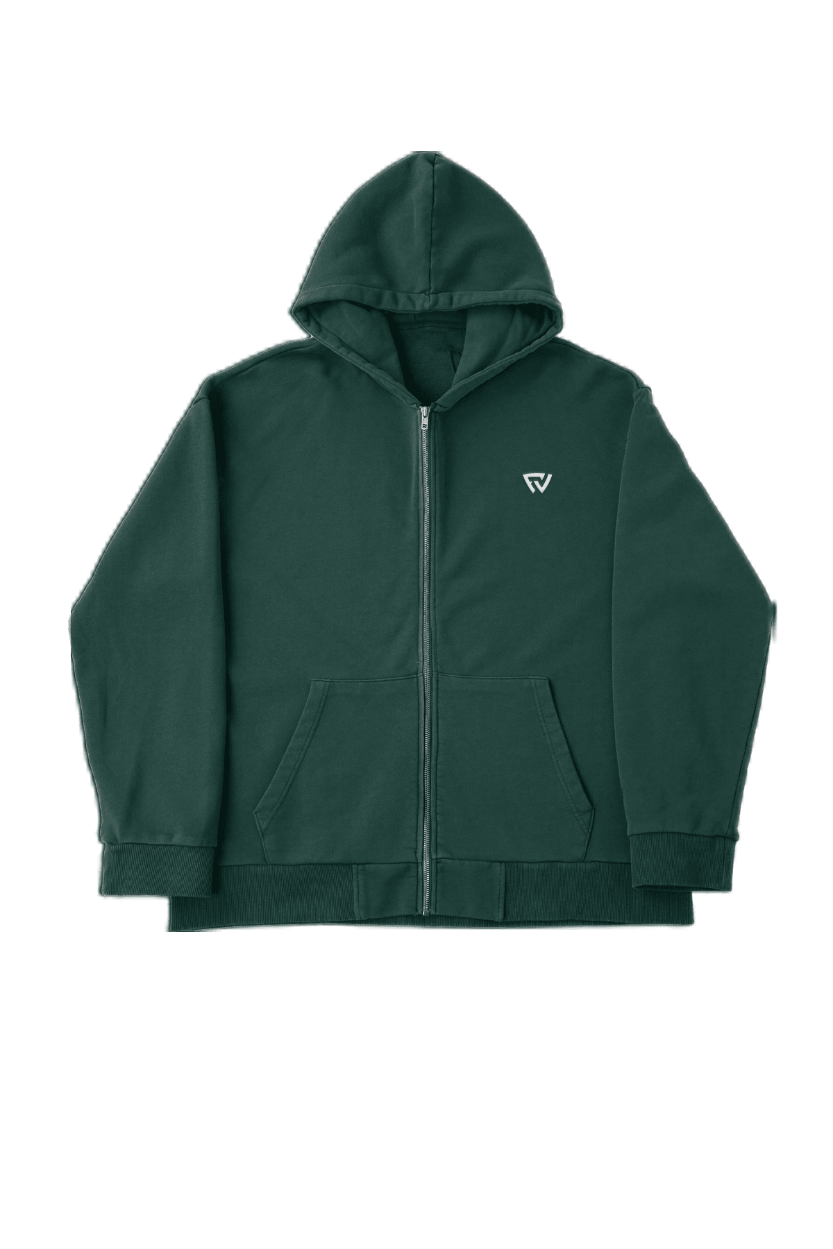 Oversize Basic Zip Up Hoodie - Yeşil