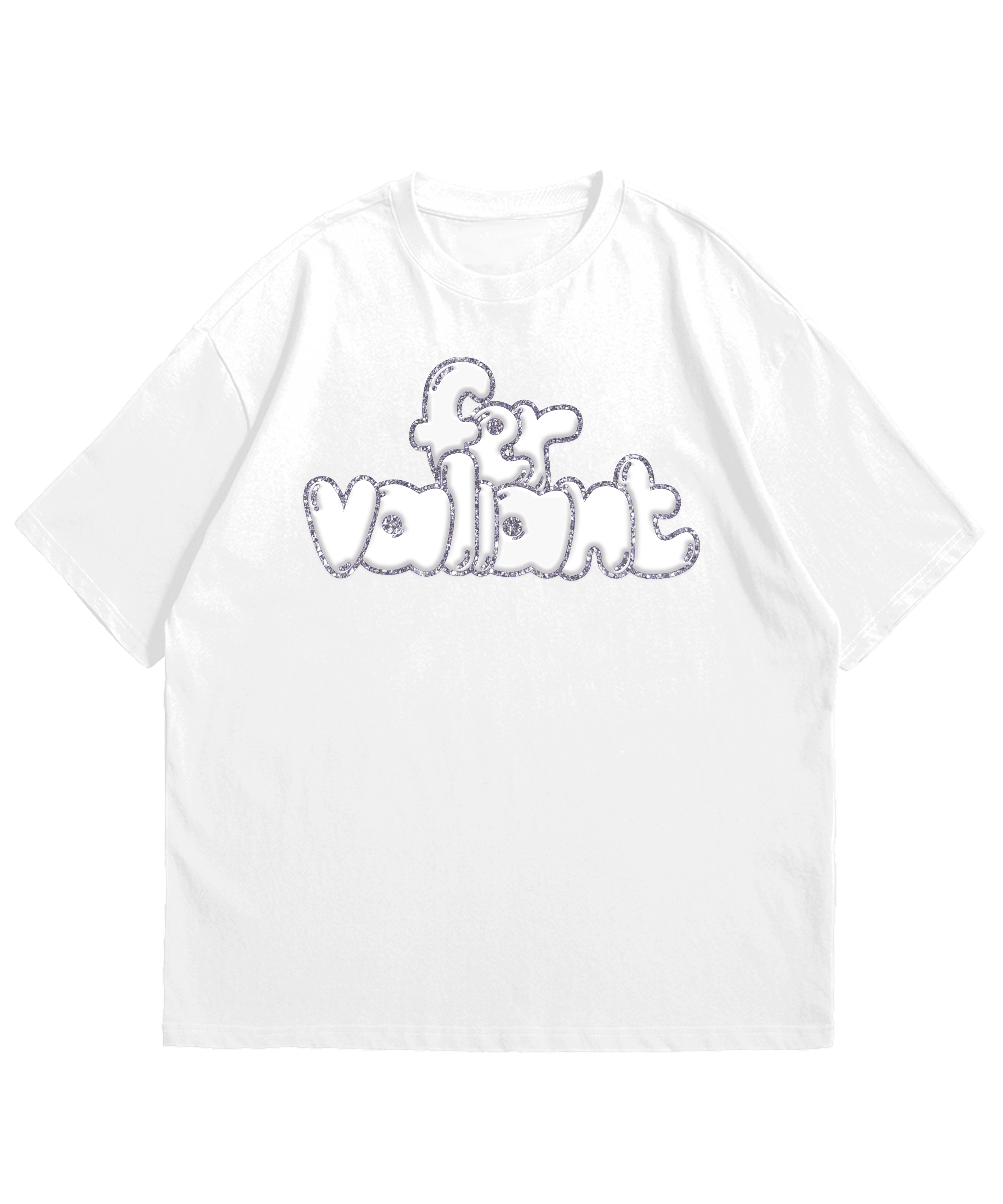 Multi Glitter Puff Oversize Unisex White Tee